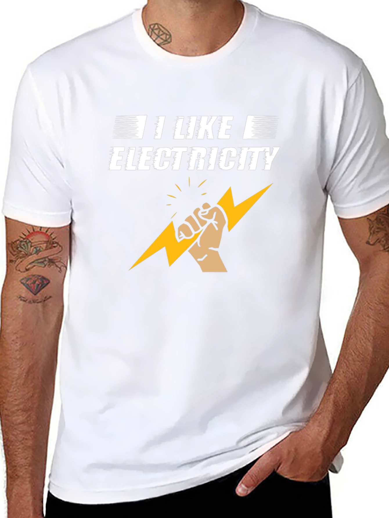 I Like Electricity Graphic Print Black T-Shirt