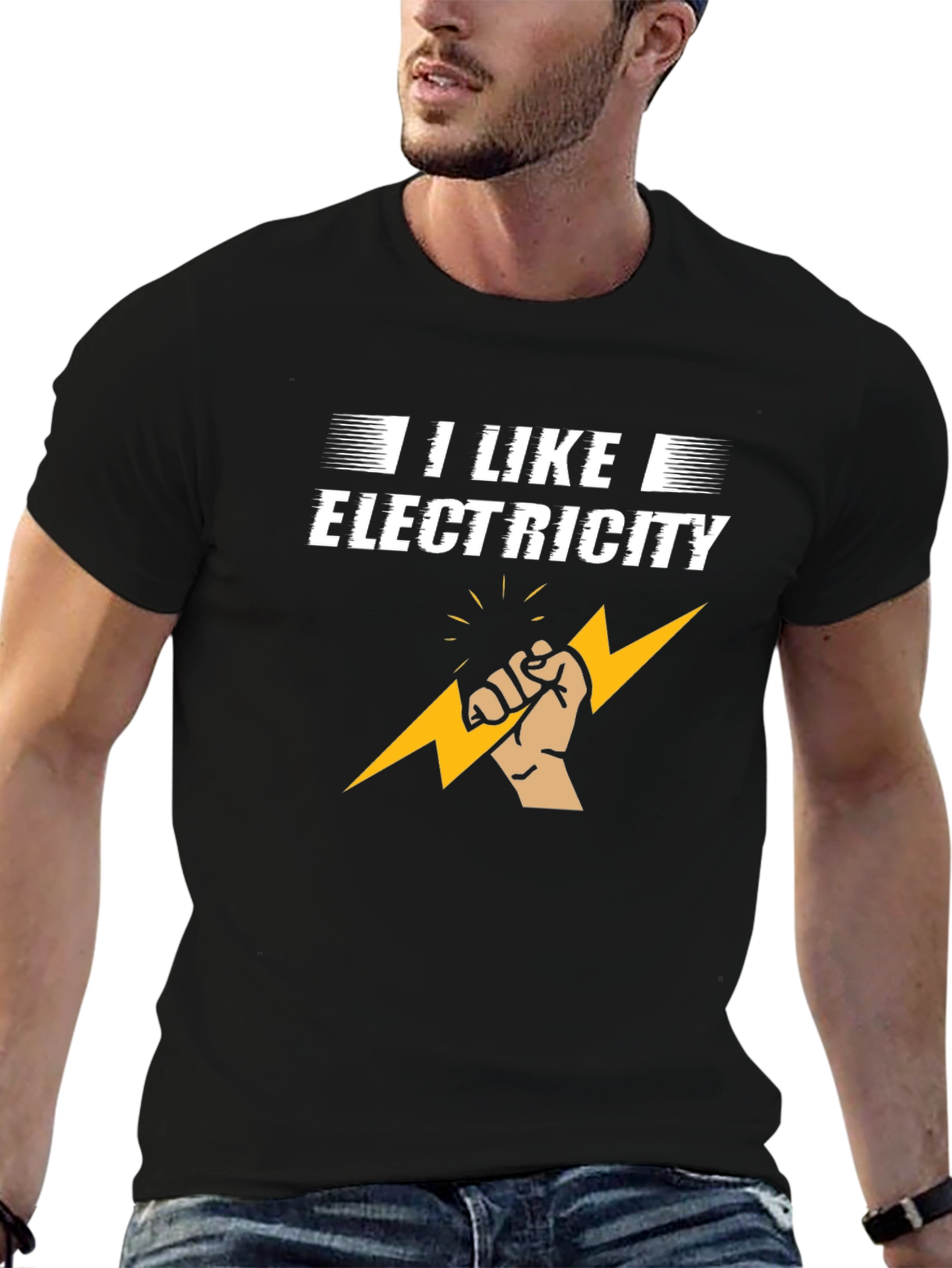 I Like Electricity Graphic Print Black T-Shirt