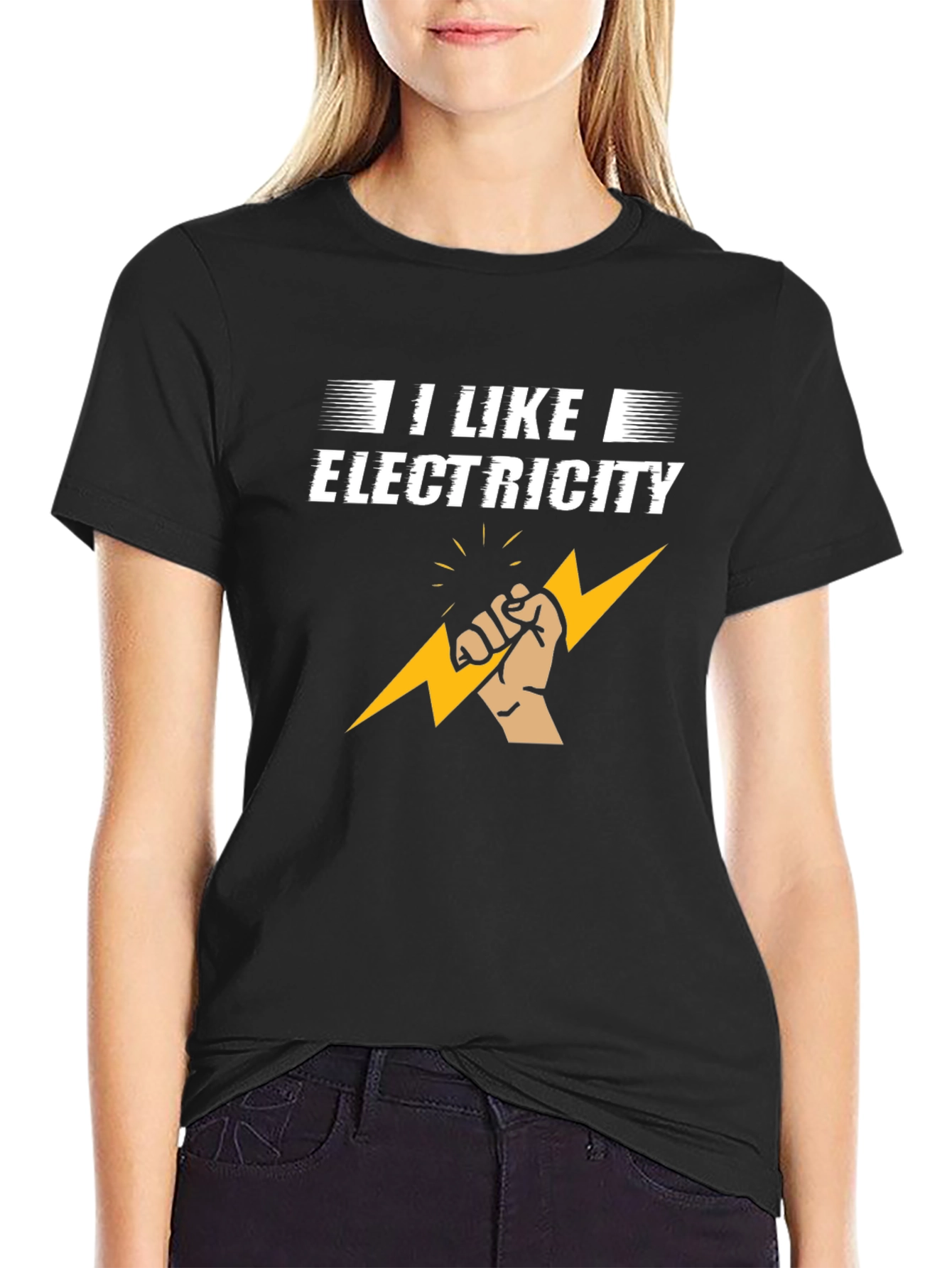 I Like Electricity Graphic Print Black T-Shirt