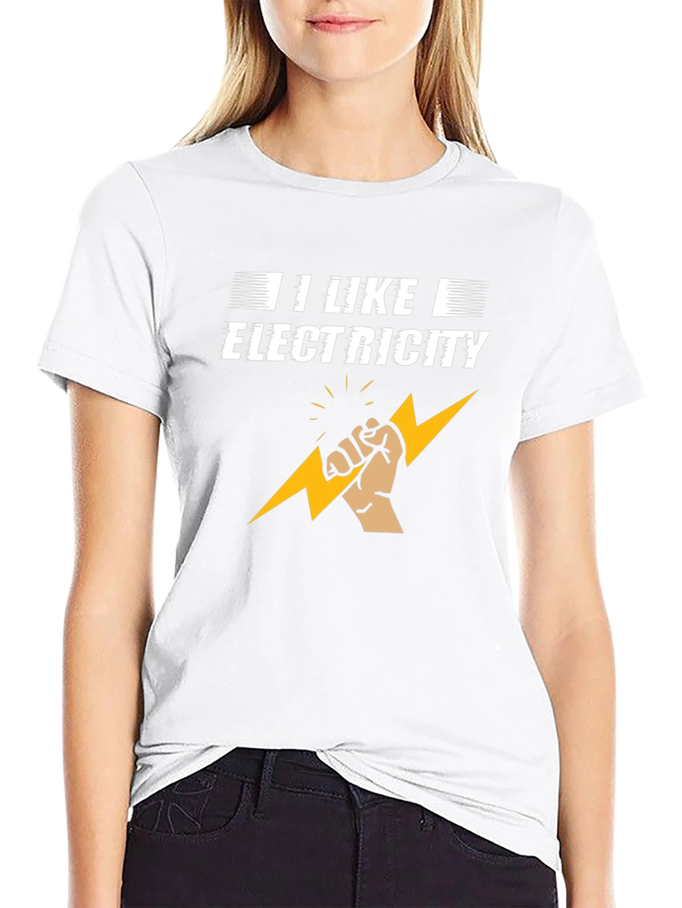 I Like Electricity Graphic Print Black T-Shirt