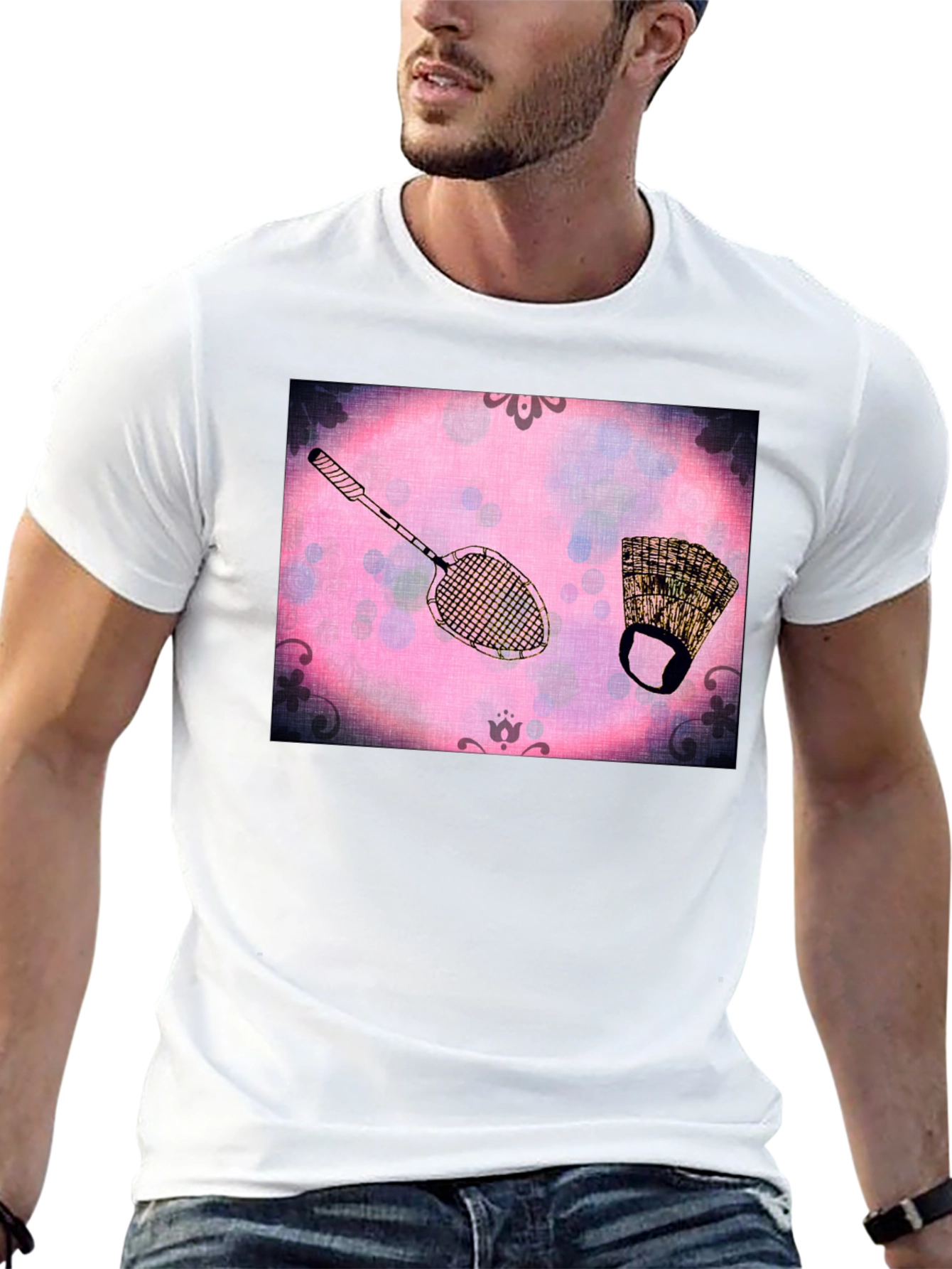 Retro Badminton & Gear Graphic T-Shirt
