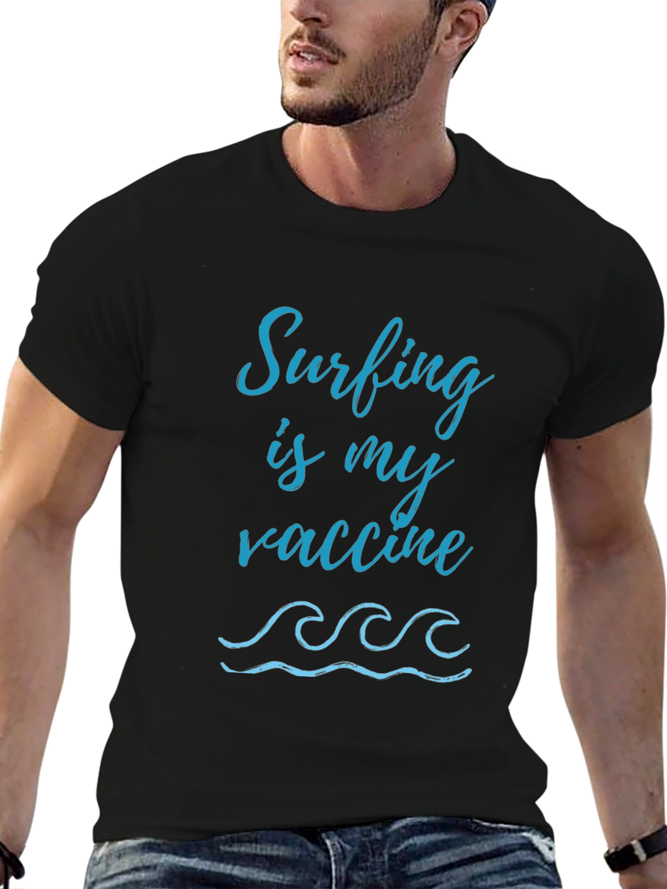 Surfing Is My Vaccine Black Graphic Tee
