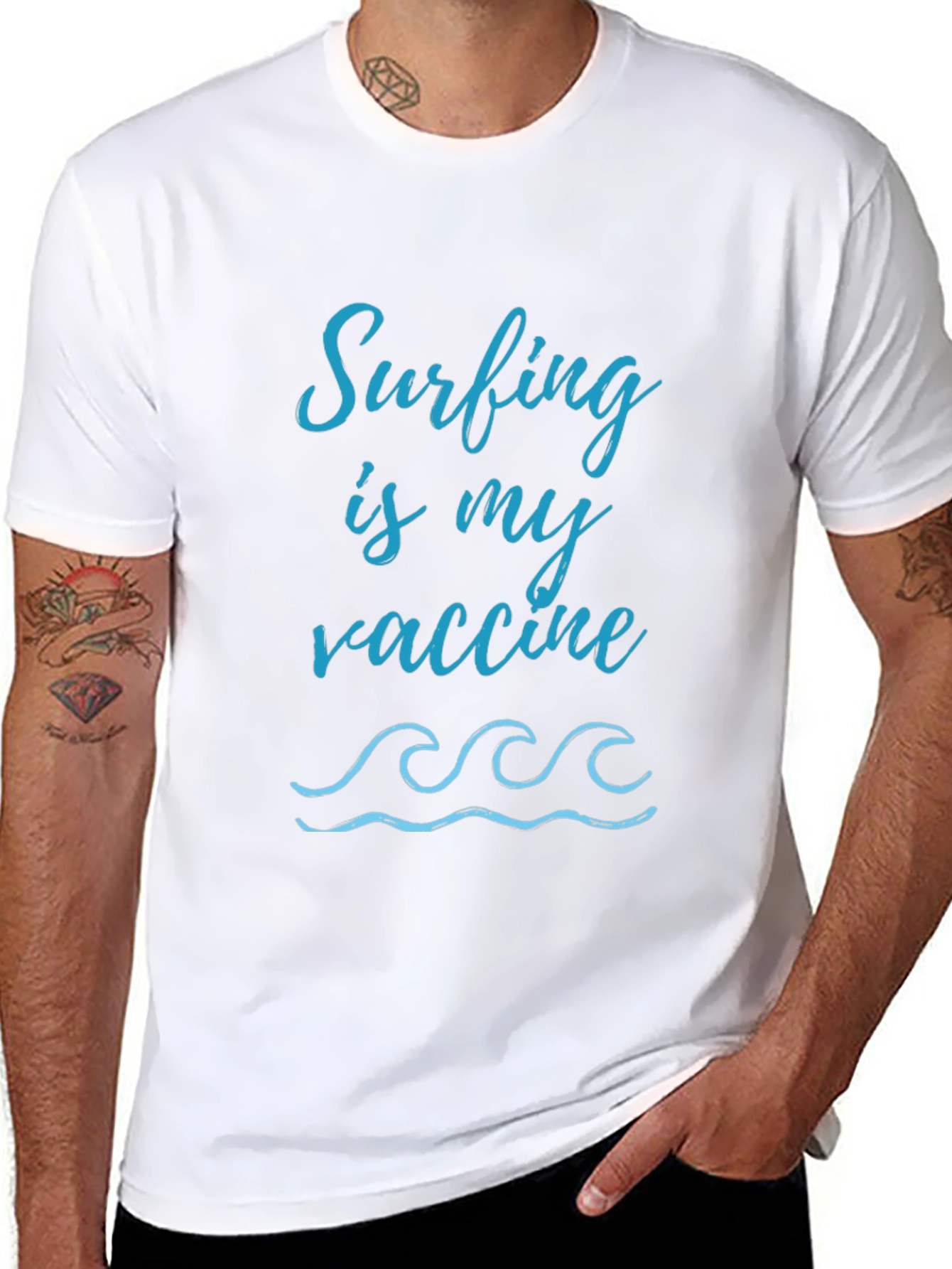 Surfing Is My Vaccine Black Graphic Tee