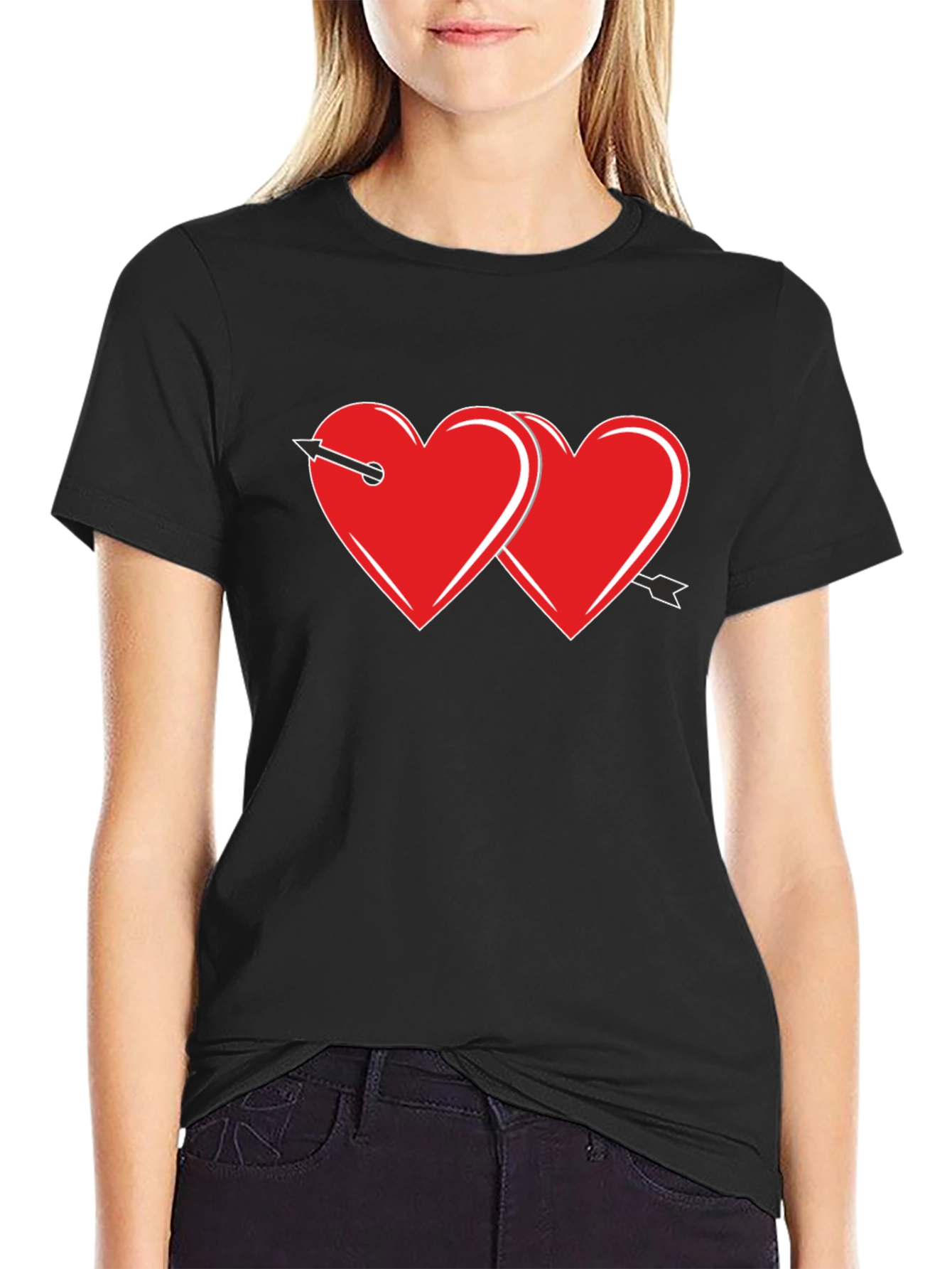 Heart Arrow Graphic Tee - Black Cotton Casual Shirt
