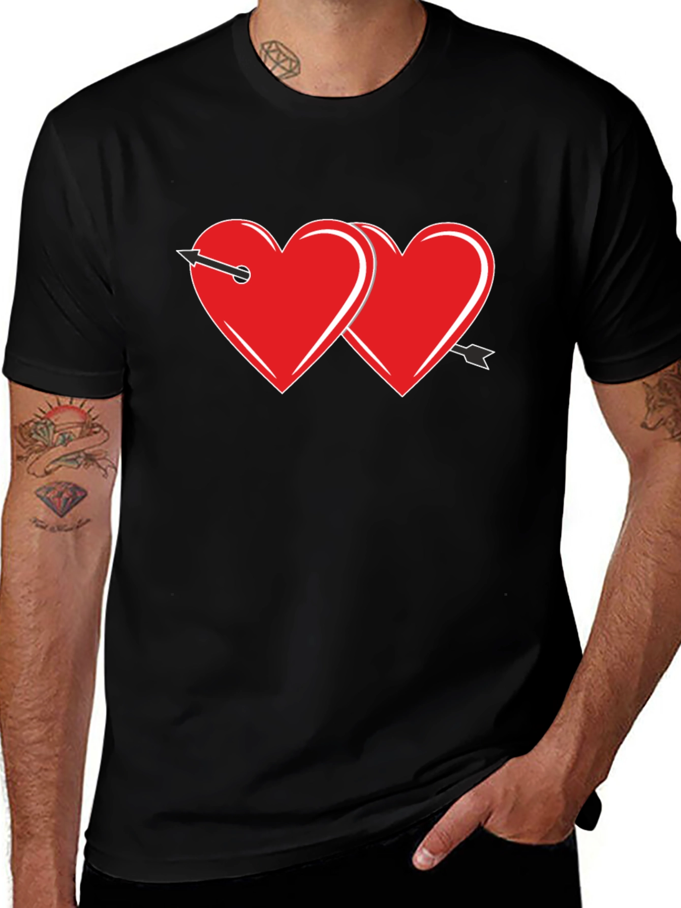 Heart Arrow Graphic Tee - Black Cotton Casual Shirt