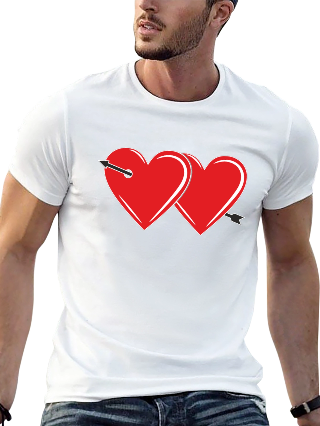 Heart Arrow Graphic Tee - Black Cotton Casual Shirt