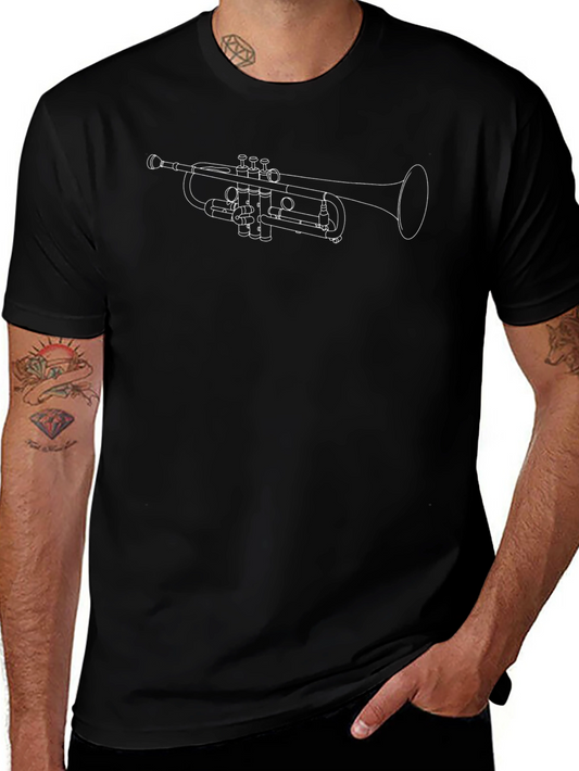 Minimalist Trumpet Graphic Tee - Black Cotton Blend