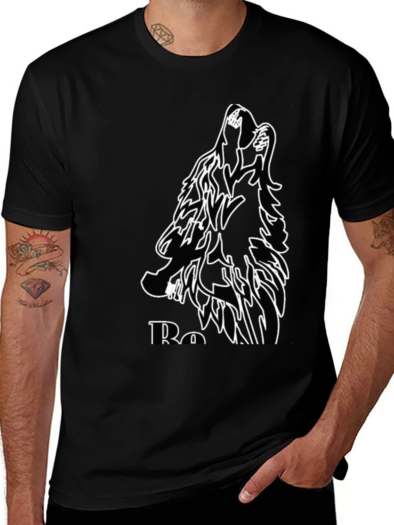 Black Wolf Graphic Tee - Howling Design