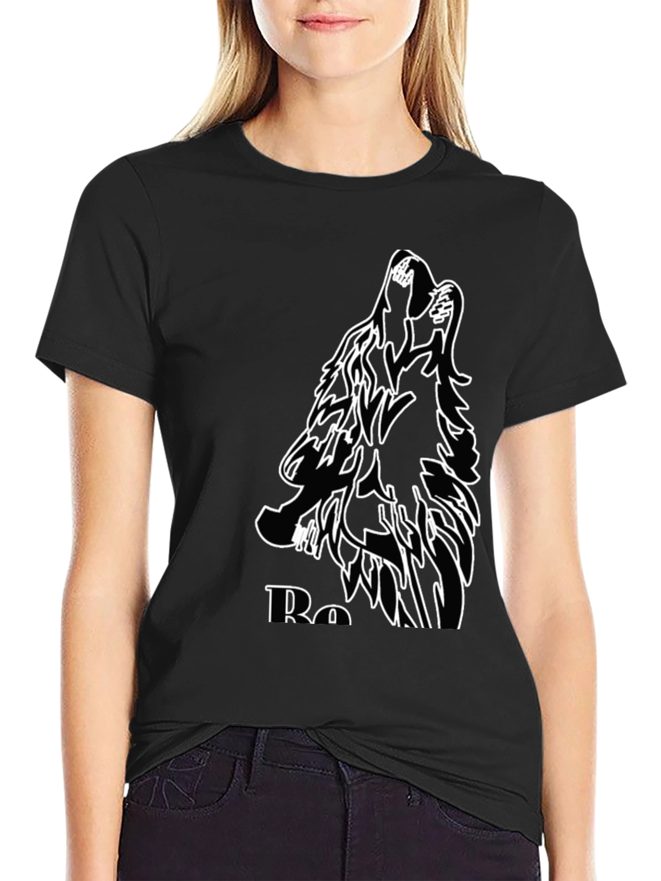Black Wolf Graphic Tee - Howling Design