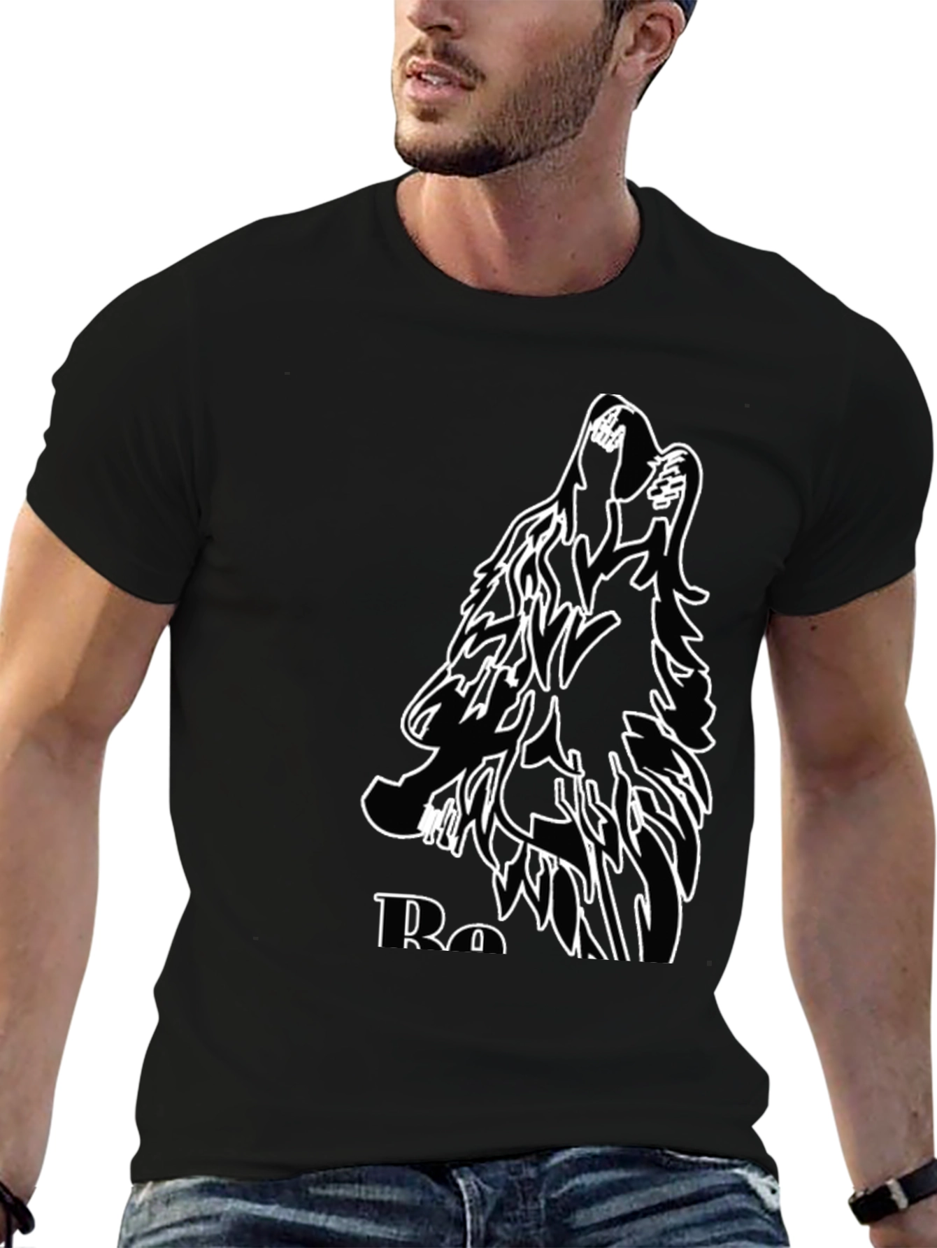 Black Wolf Graphic Tee - Howling Design