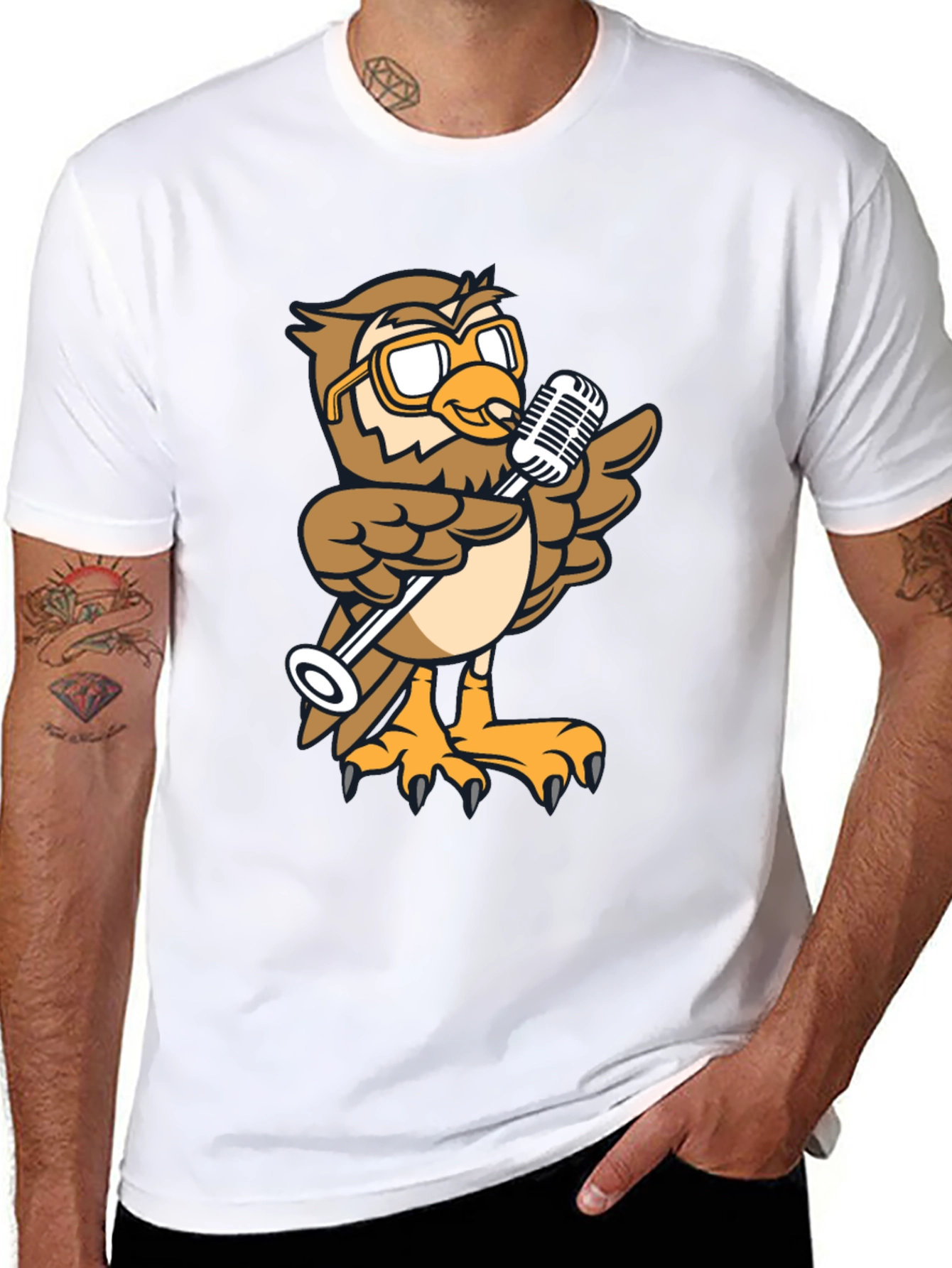 Cool Owl Singer Graphic Tee - Black