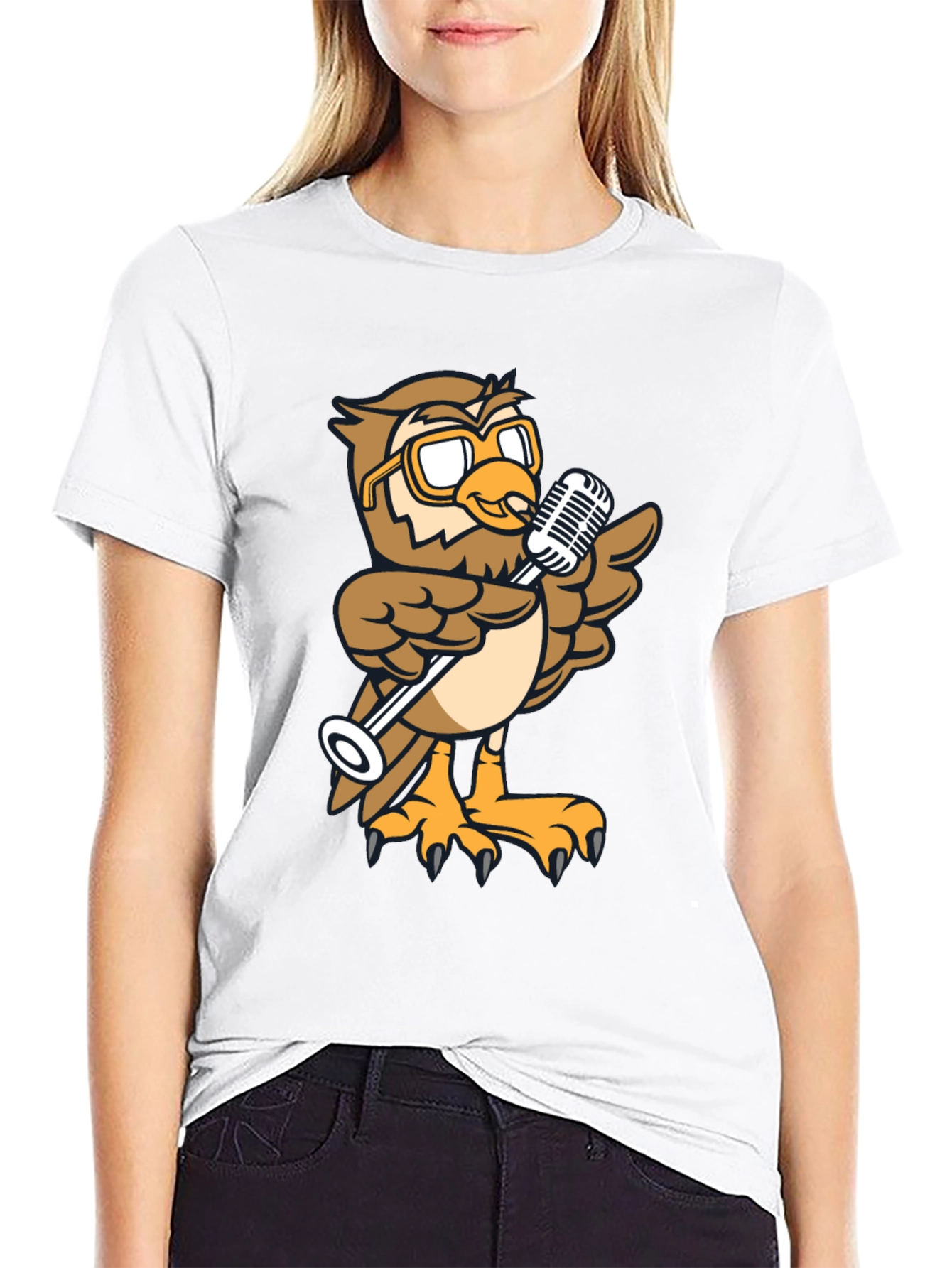 Cool Owl Singer Graphic Tee - Black