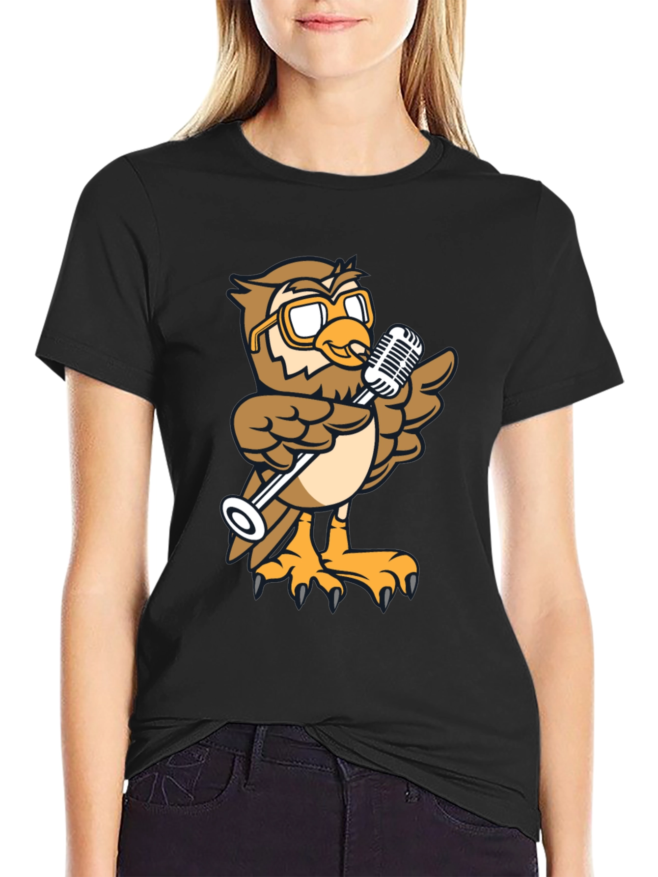 Cool Owl Singer Graphic Tee - Black