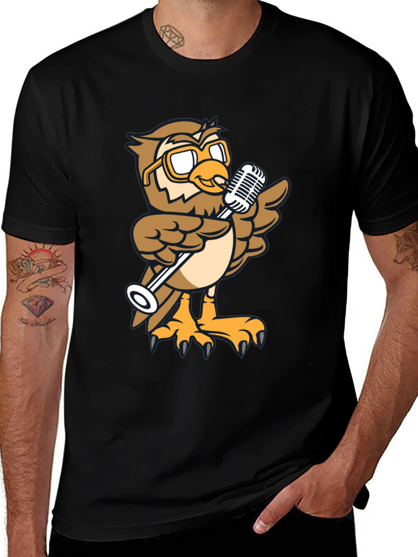 Cool Owl Singer Graphic Tee - Black