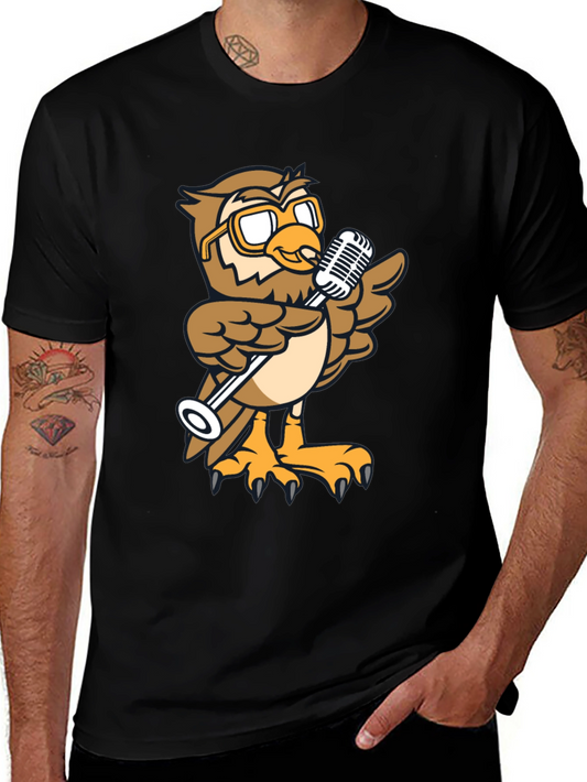 Cool Owl Singer Graphic Tee - Black