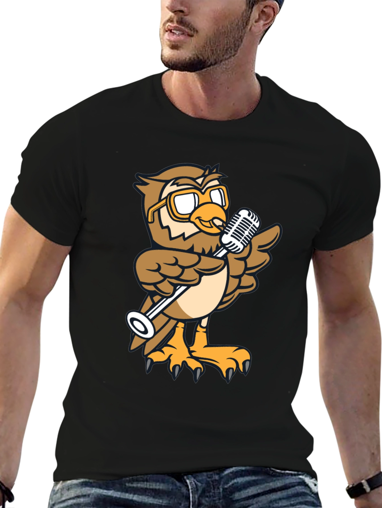 Cool Owl Singer Graphic Tee - Black