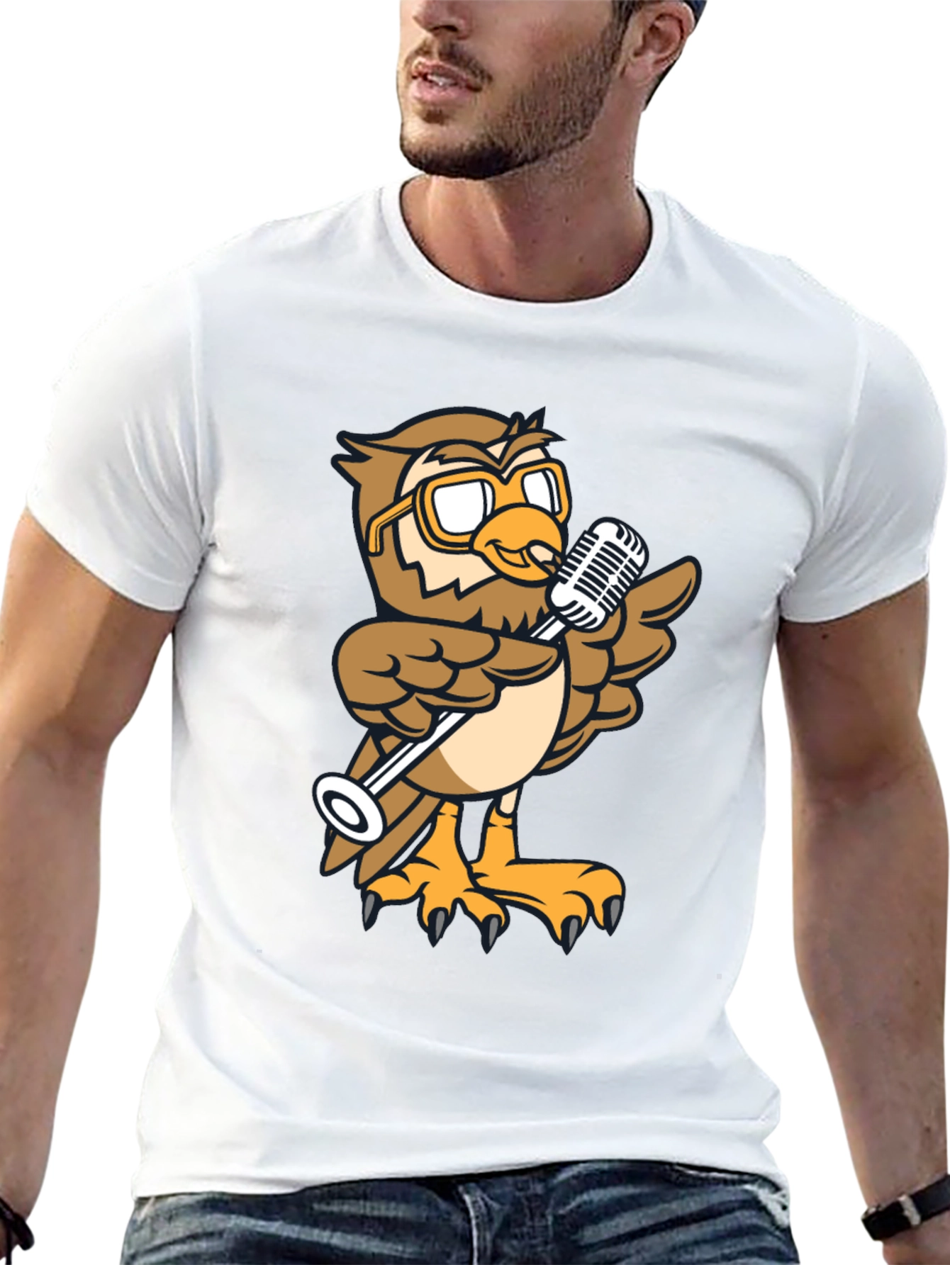Cool Owl Singer Graphic Tee - Black