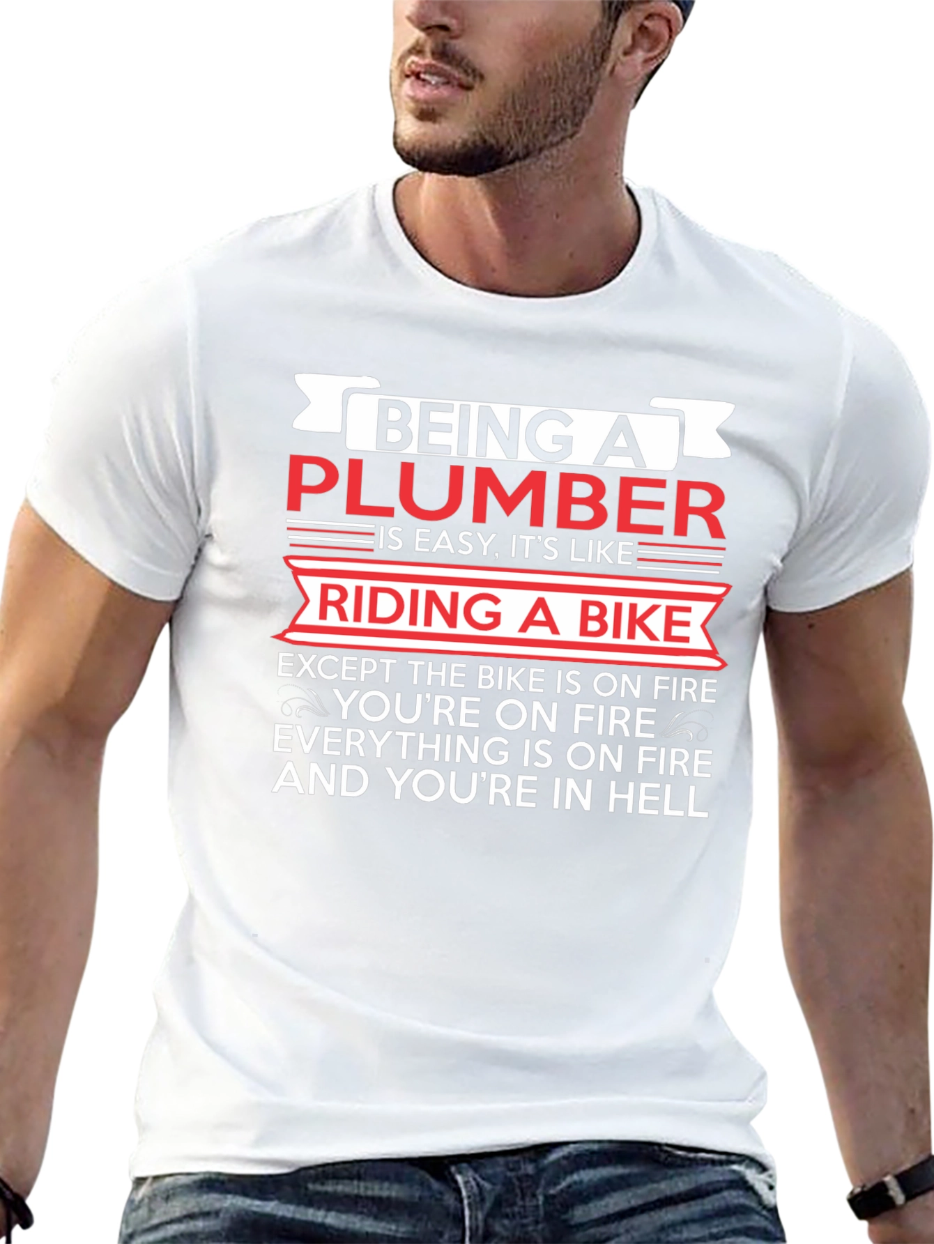 Funny Plumber T-Shirt - Riding a Bike In Hell