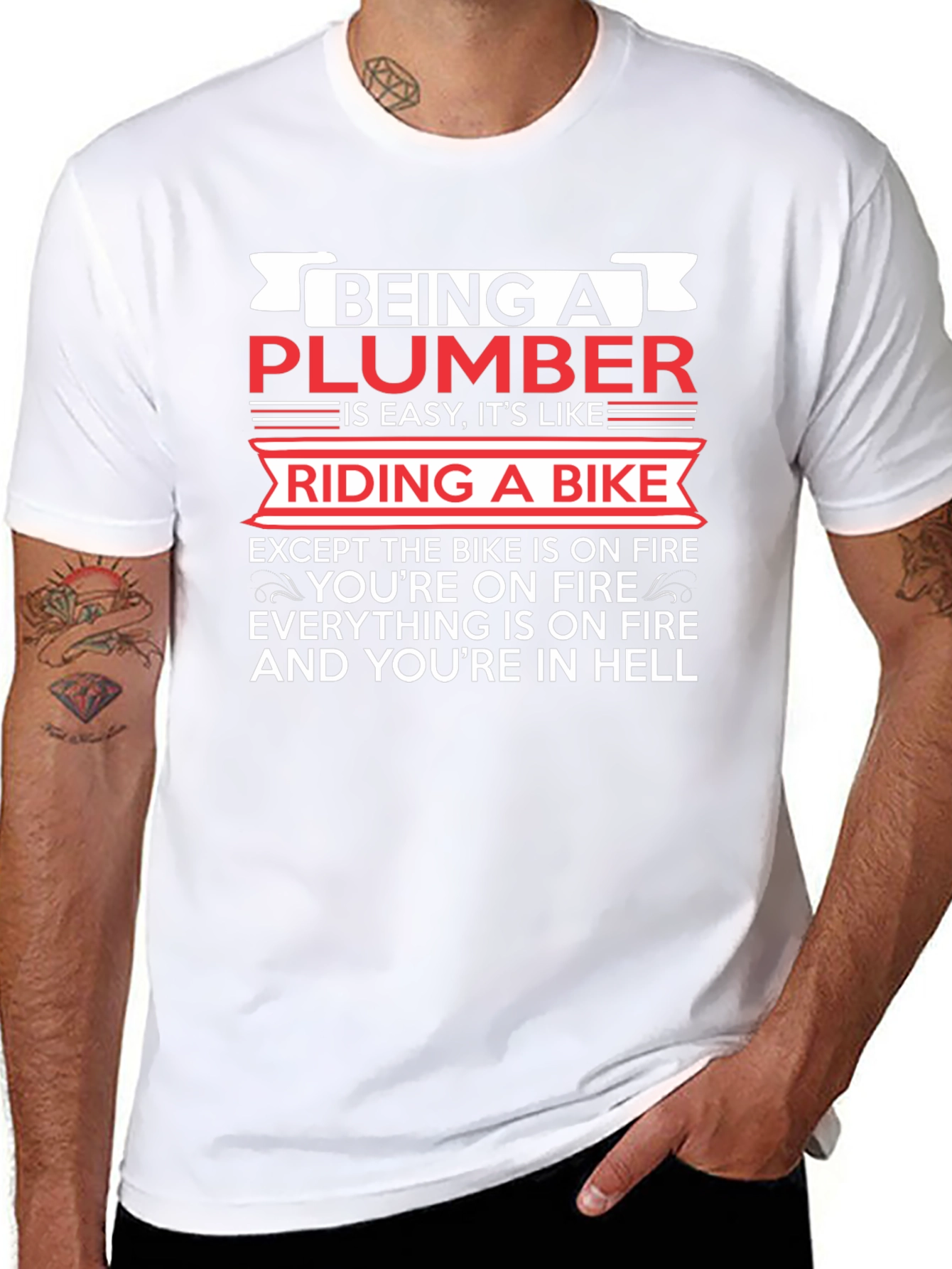 Funny Plumber T-Shirt - Riding a Bike In Hell