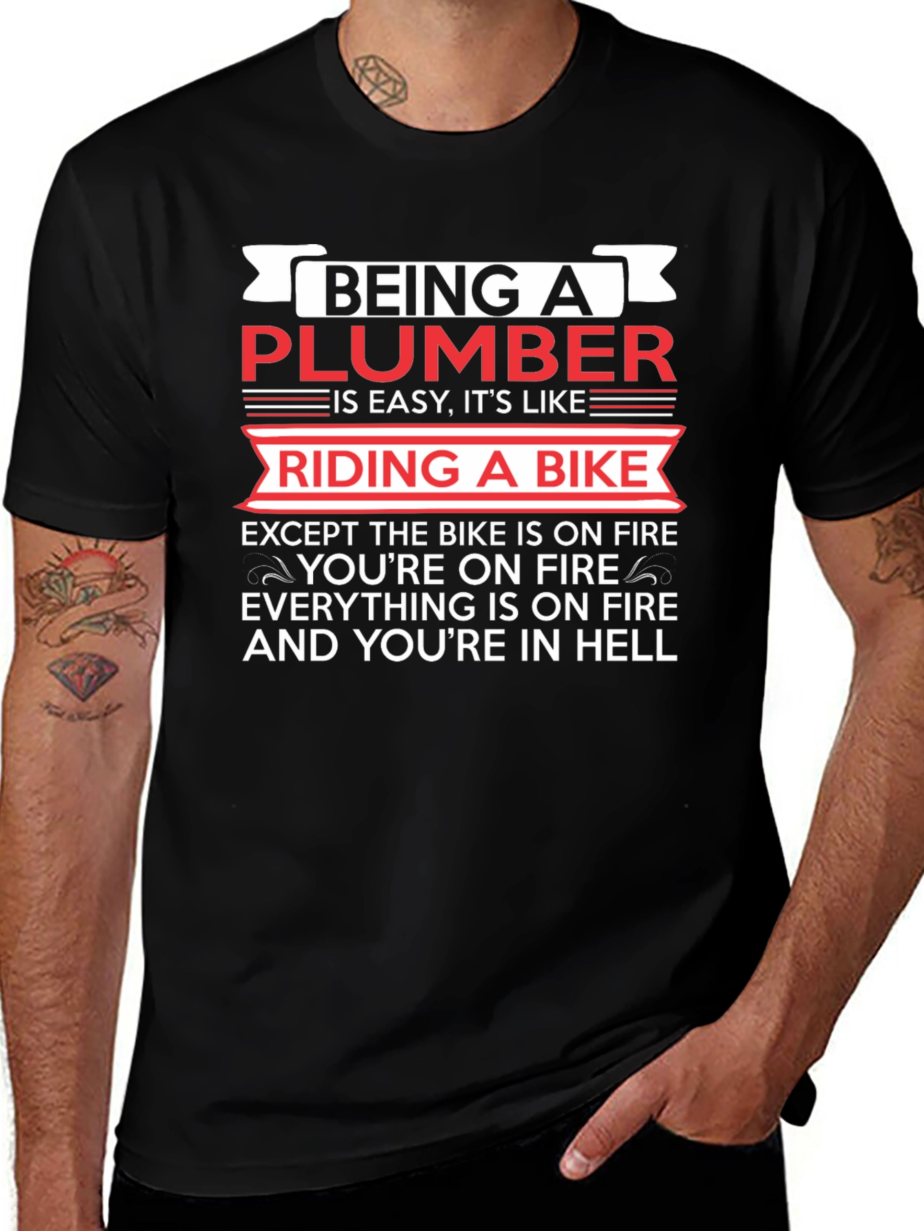 Funny Plumber T-Shirt - Riding a Bike In Hell