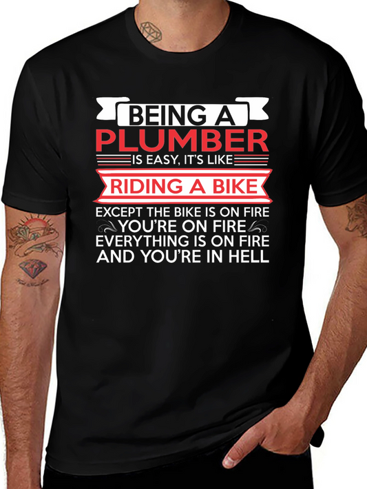 Funny Plumber T-Shirt - Riding a Bike In Hell