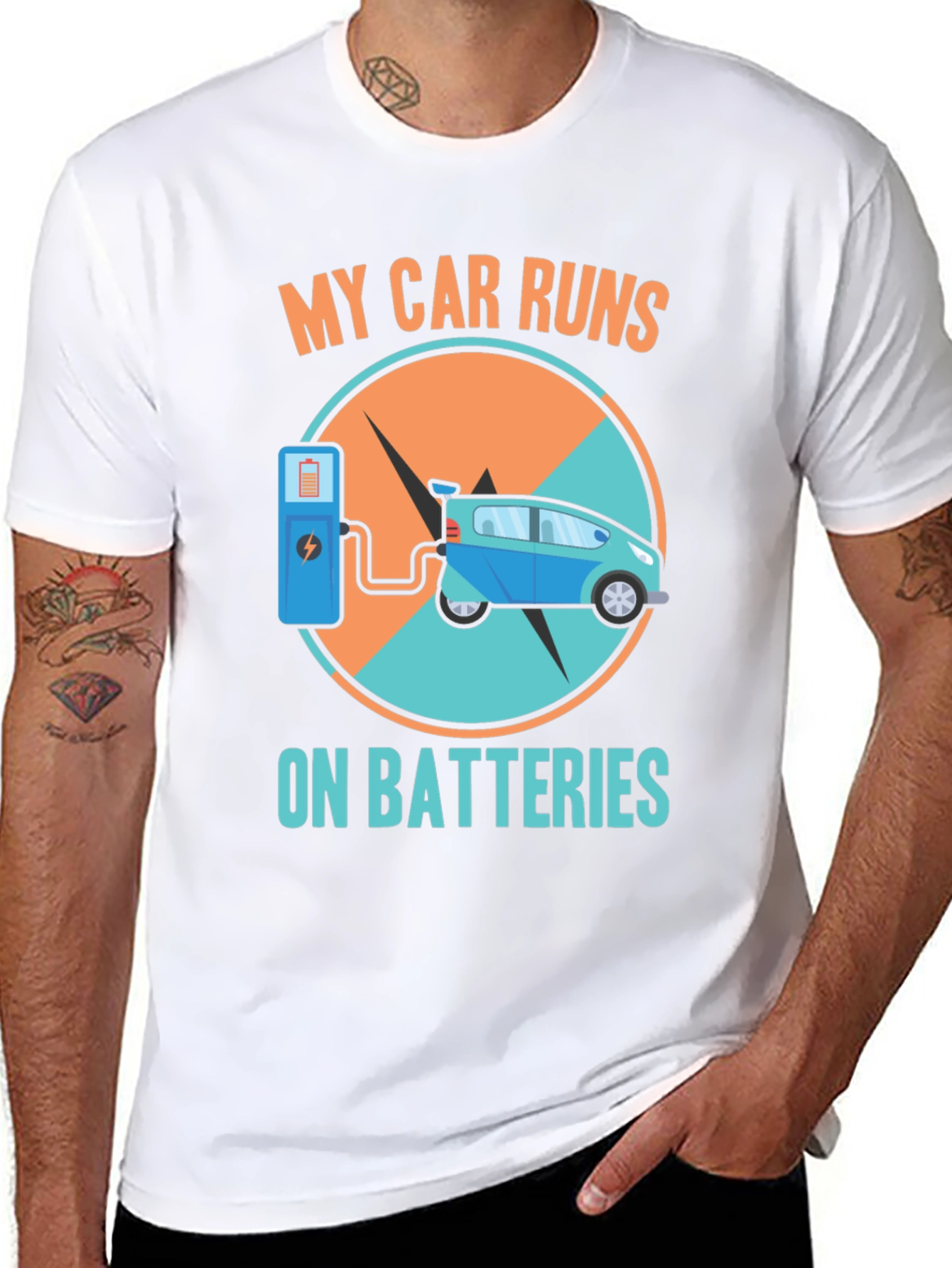 Electric Car T-Shirt: My Car Runs on Batteries Design