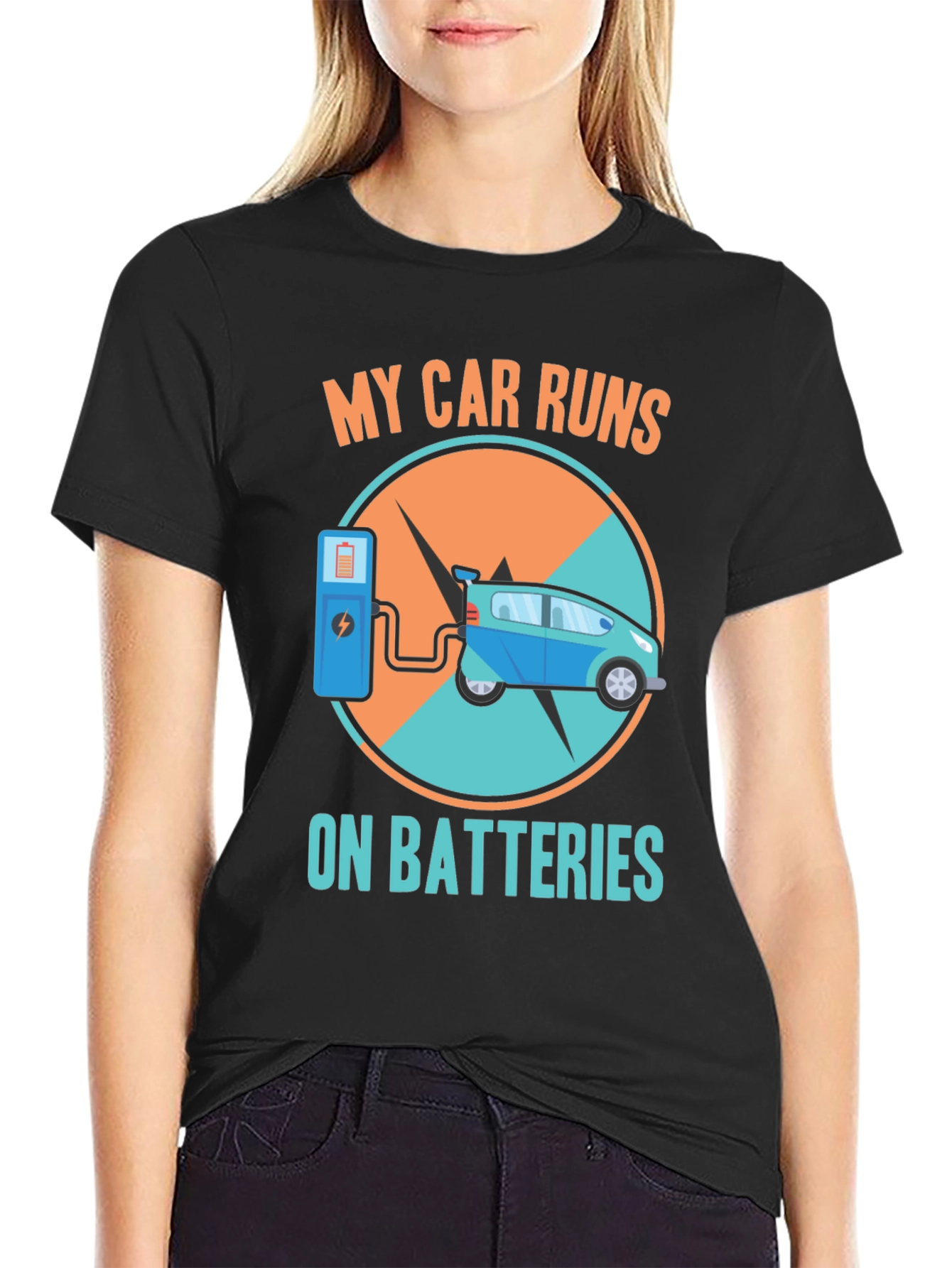 Electric Car T-Shirt: My Car Runs on Batteries Design