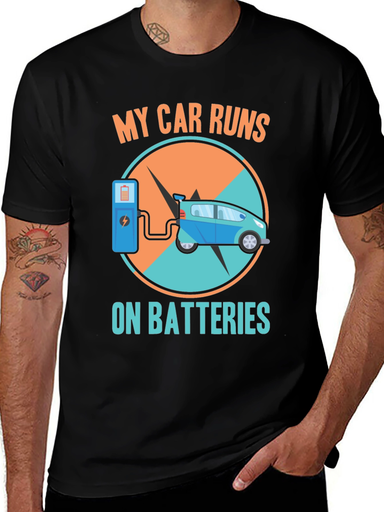 Electric Car T-Shirt: My Car Runs on Batteries Design