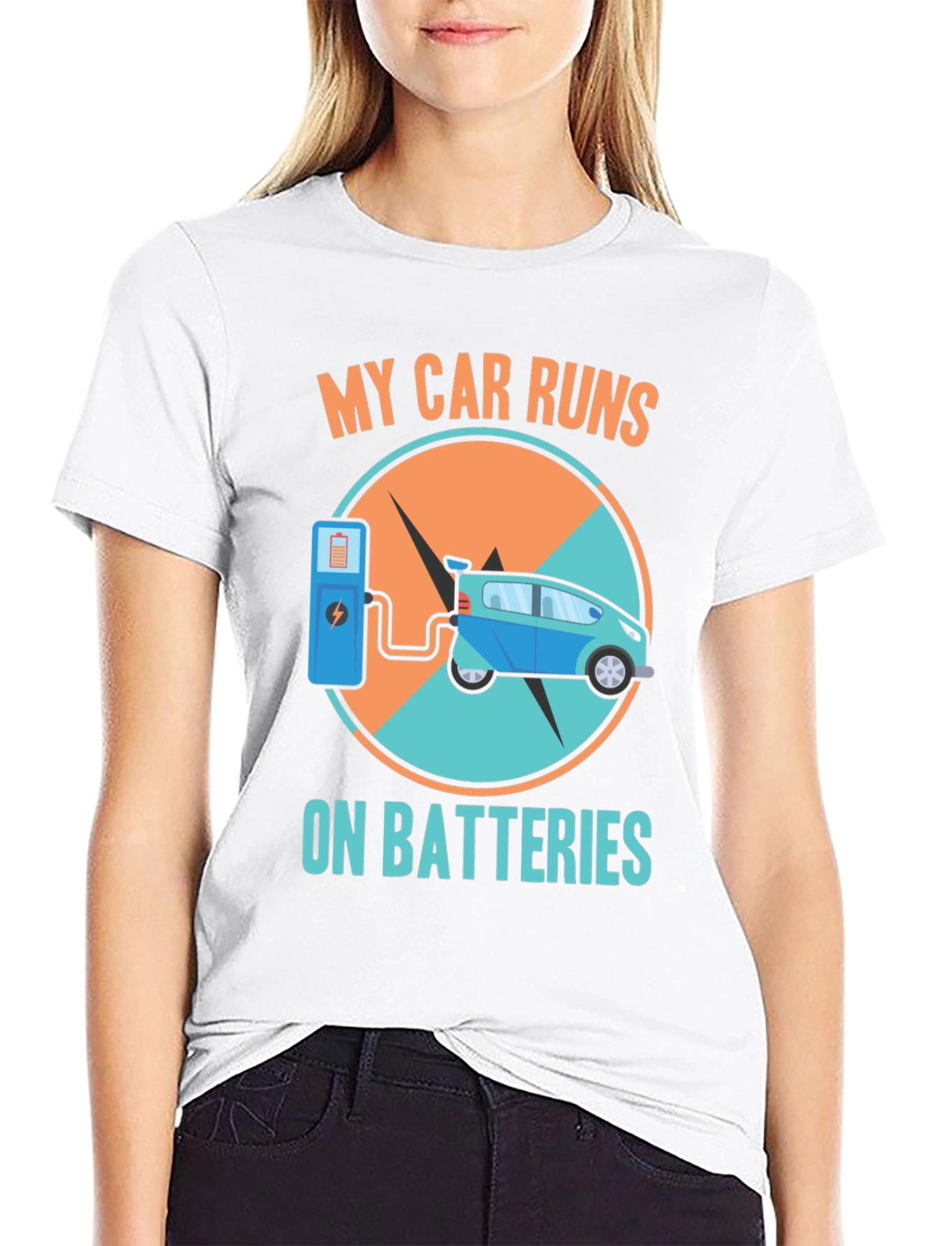 Electric Car T-Shirt: My Car Runs on Batteries Design