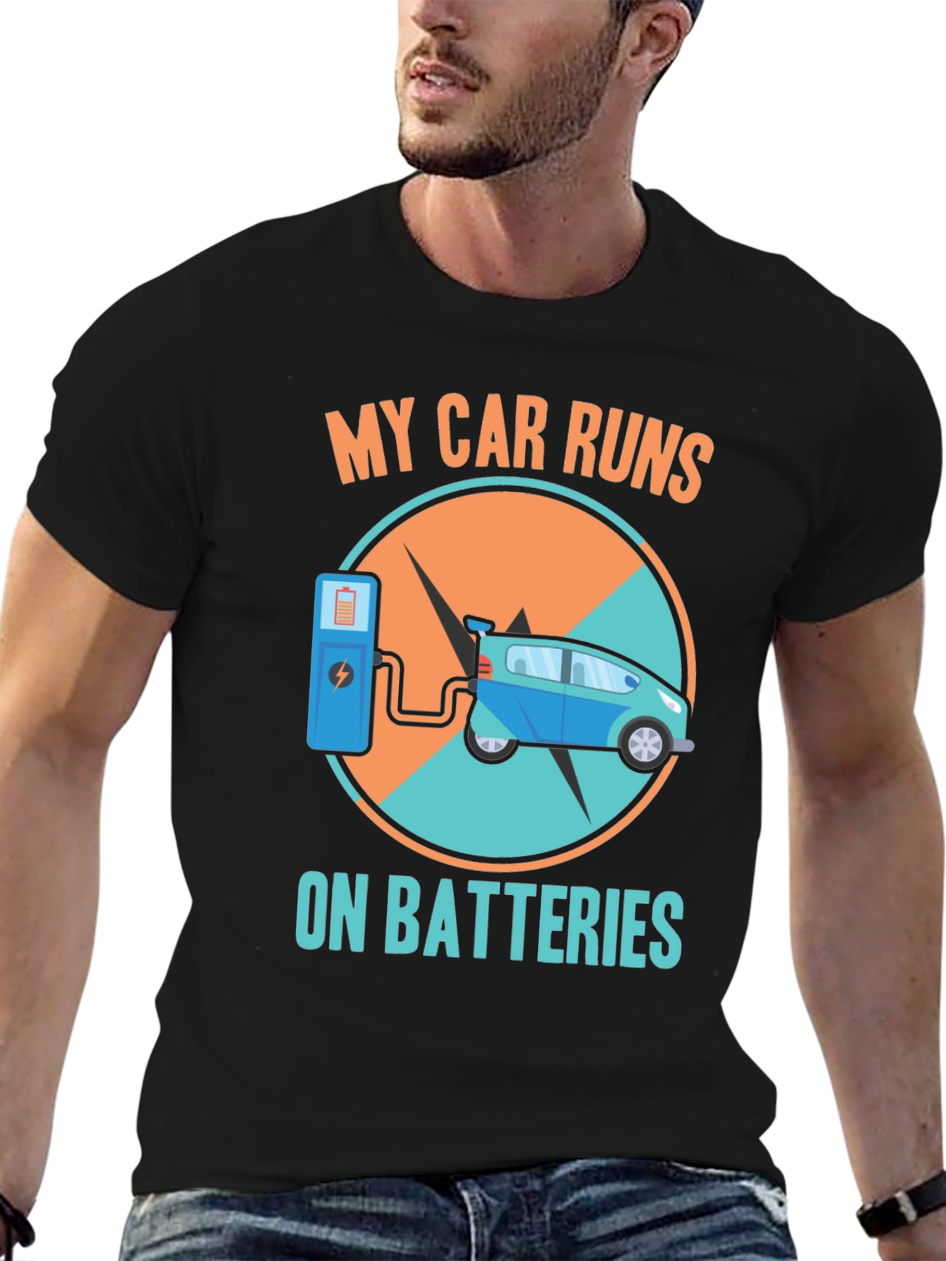 Electric Car T-Shirt: My Car Runs on Batteries Design