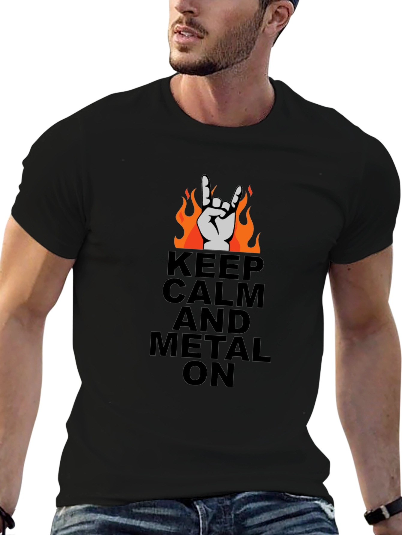 Keep Calm and Metal On Black T-Shirt