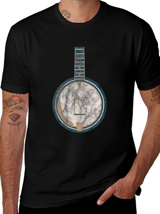 Vintage Banjo Graphic Tee - Black Cotton Blend T-Shirt