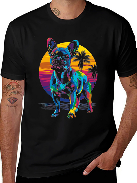 Colorful French Bulldog Graphic Tee - Sunset Design