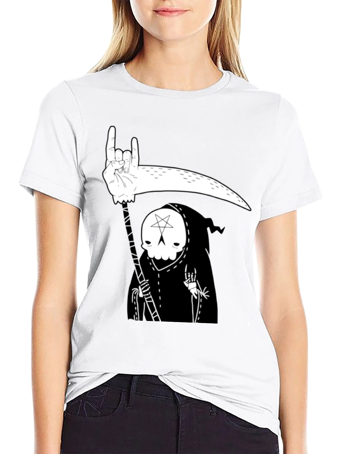 Grim Reaper Rock On Graphic Tee - Black