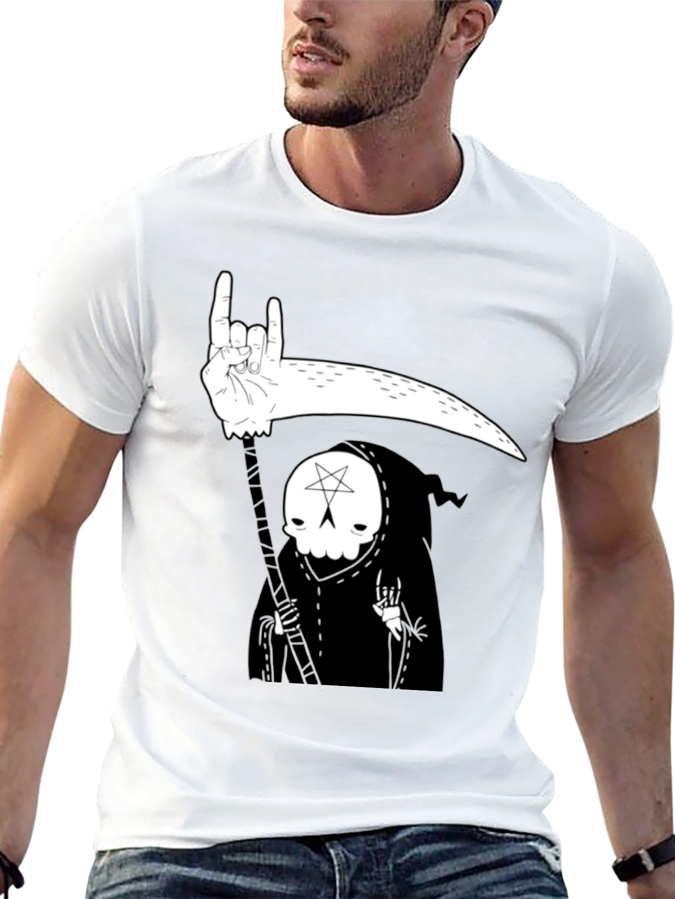 Grim Reaper Rock On Graphic Tee - Black