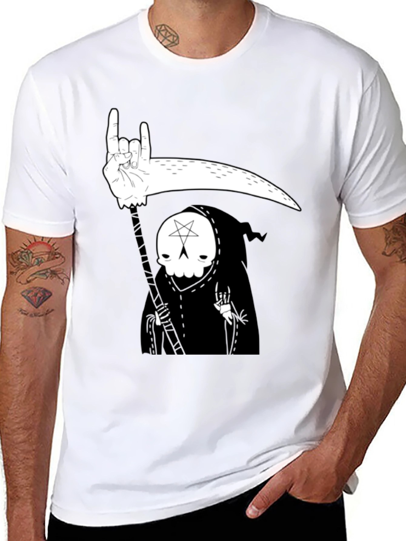 Grim Reaper Rock On Graphic Tee - Black