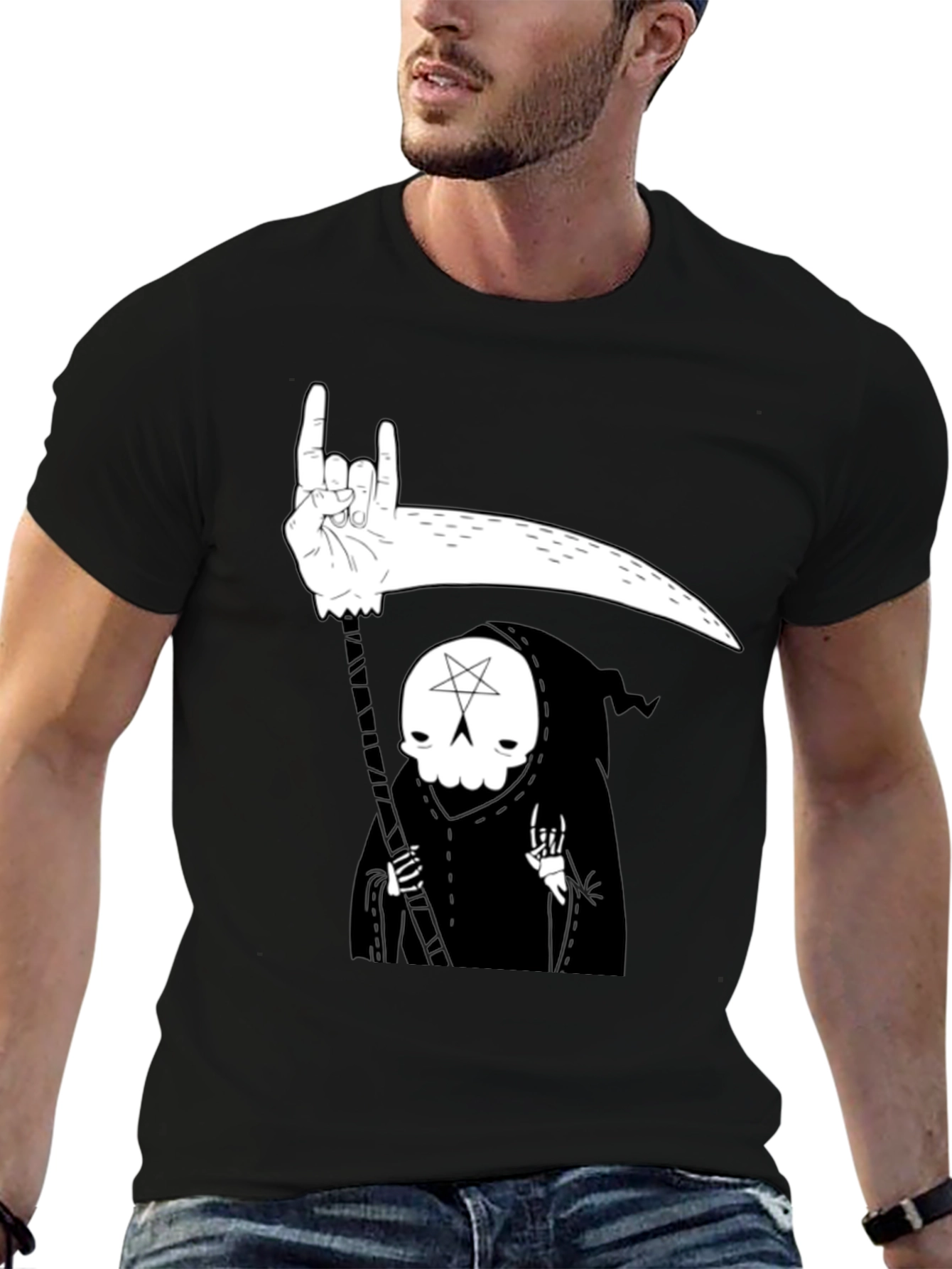 Grim Reaper Rock On Graphic Tee - Black