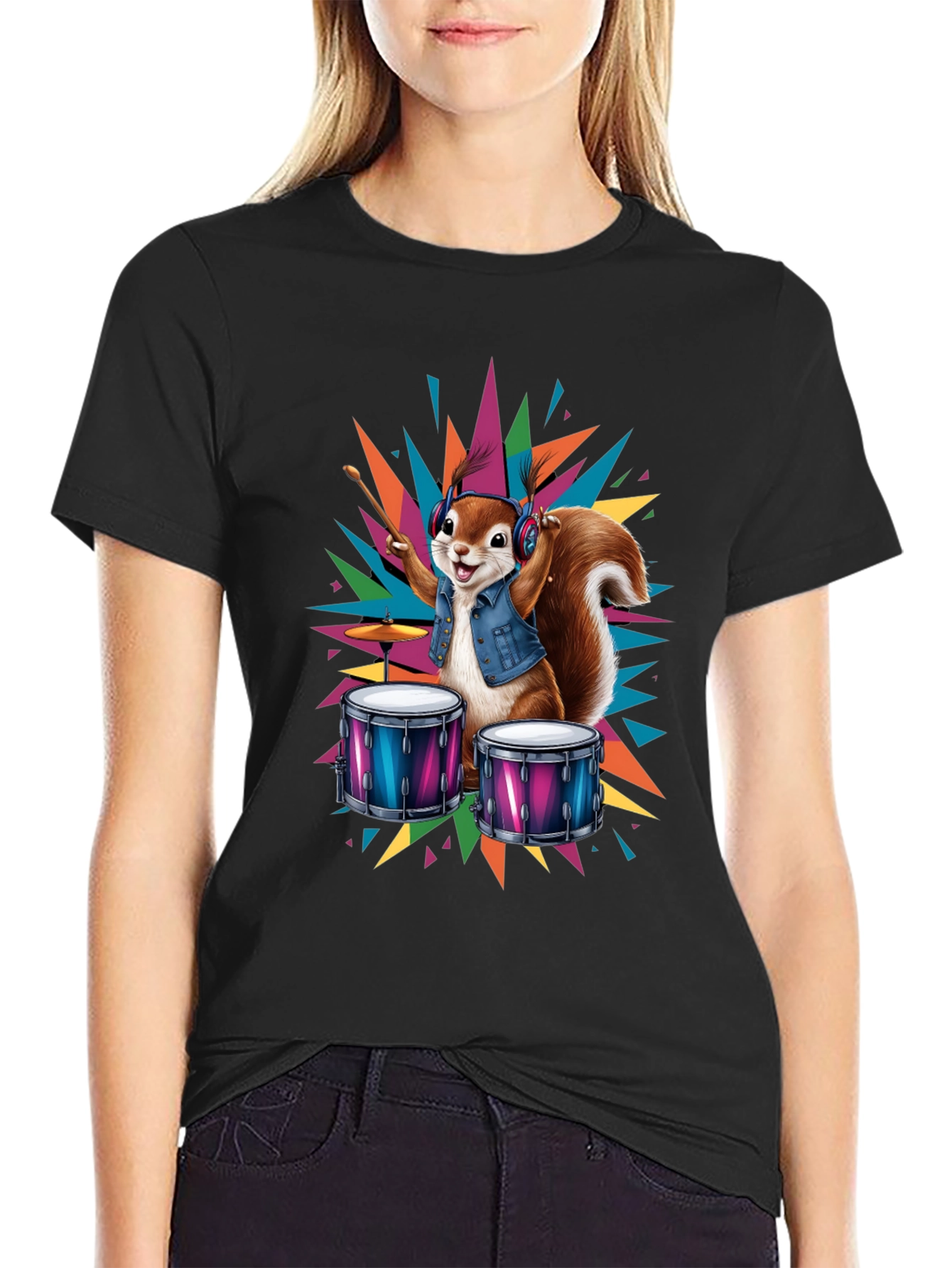 Squirrel Drummer T-Shirt - Cool Animal Design