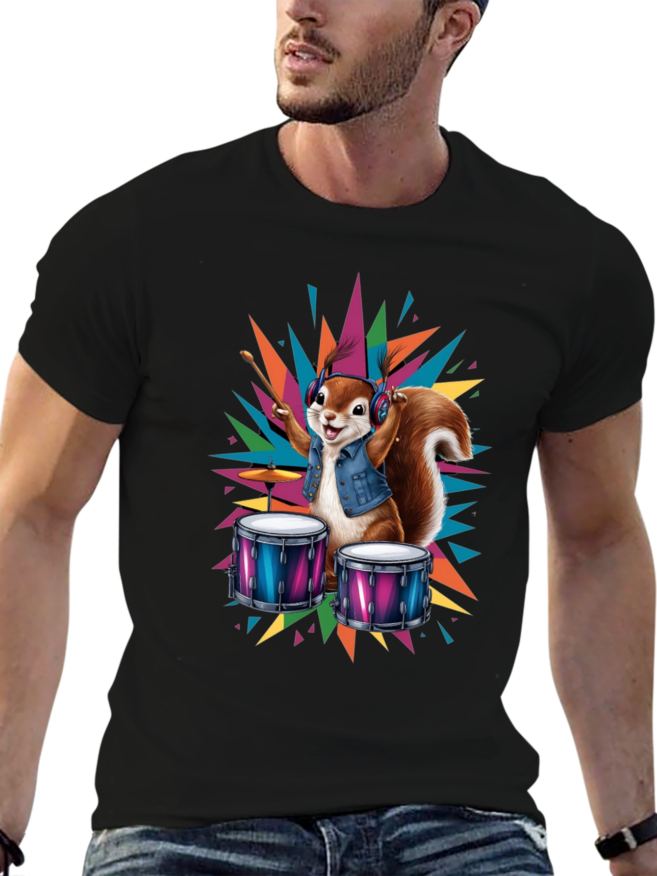 Squirrel Drummer T-Shirt - Cool Animal Design