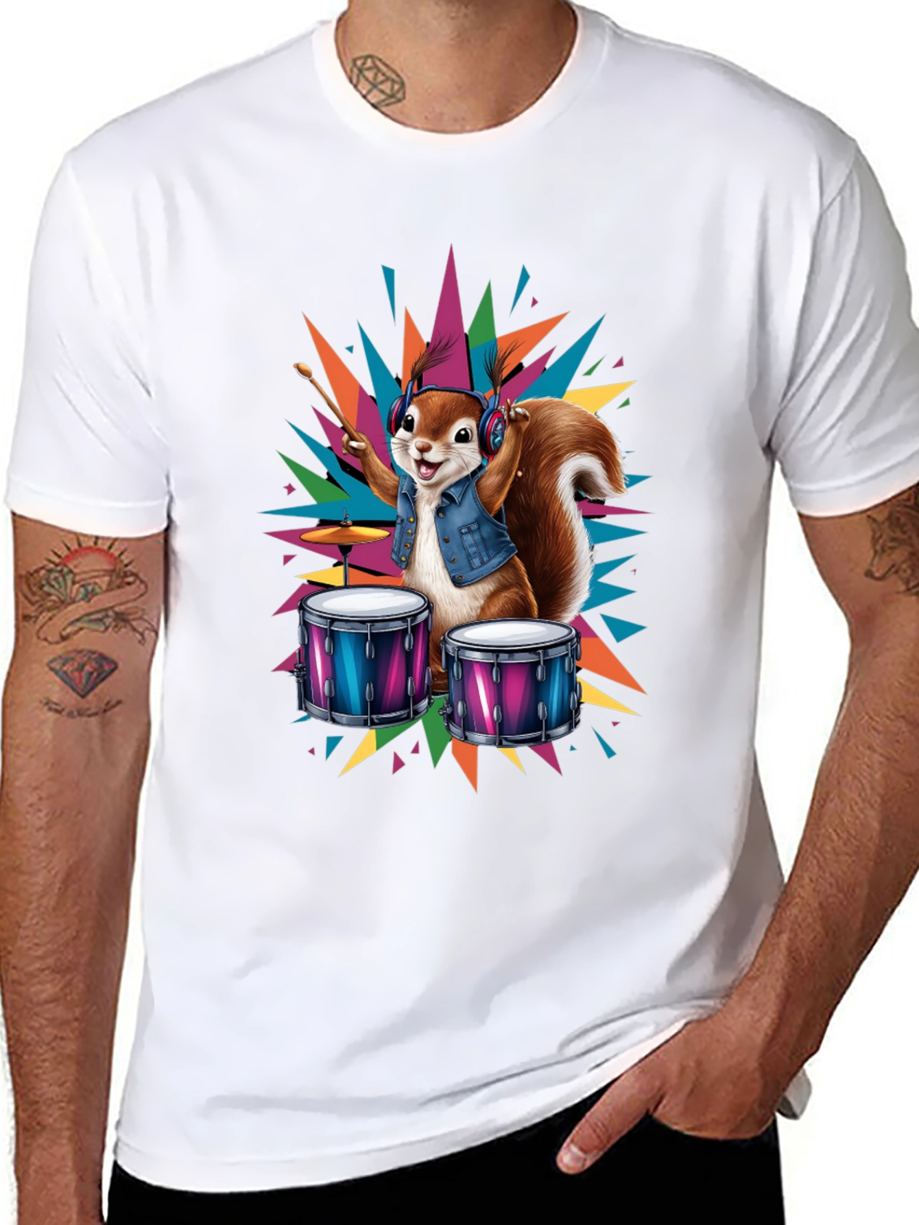 Squirrel Drummer T-Shirt - Cool Animal Design