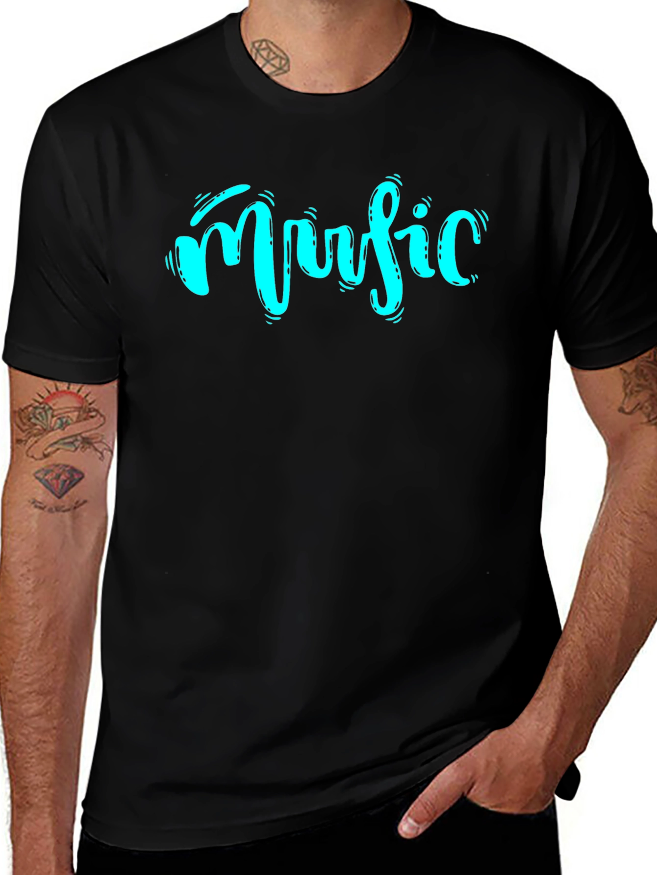 Music Graphic Print T-Shirt - Black