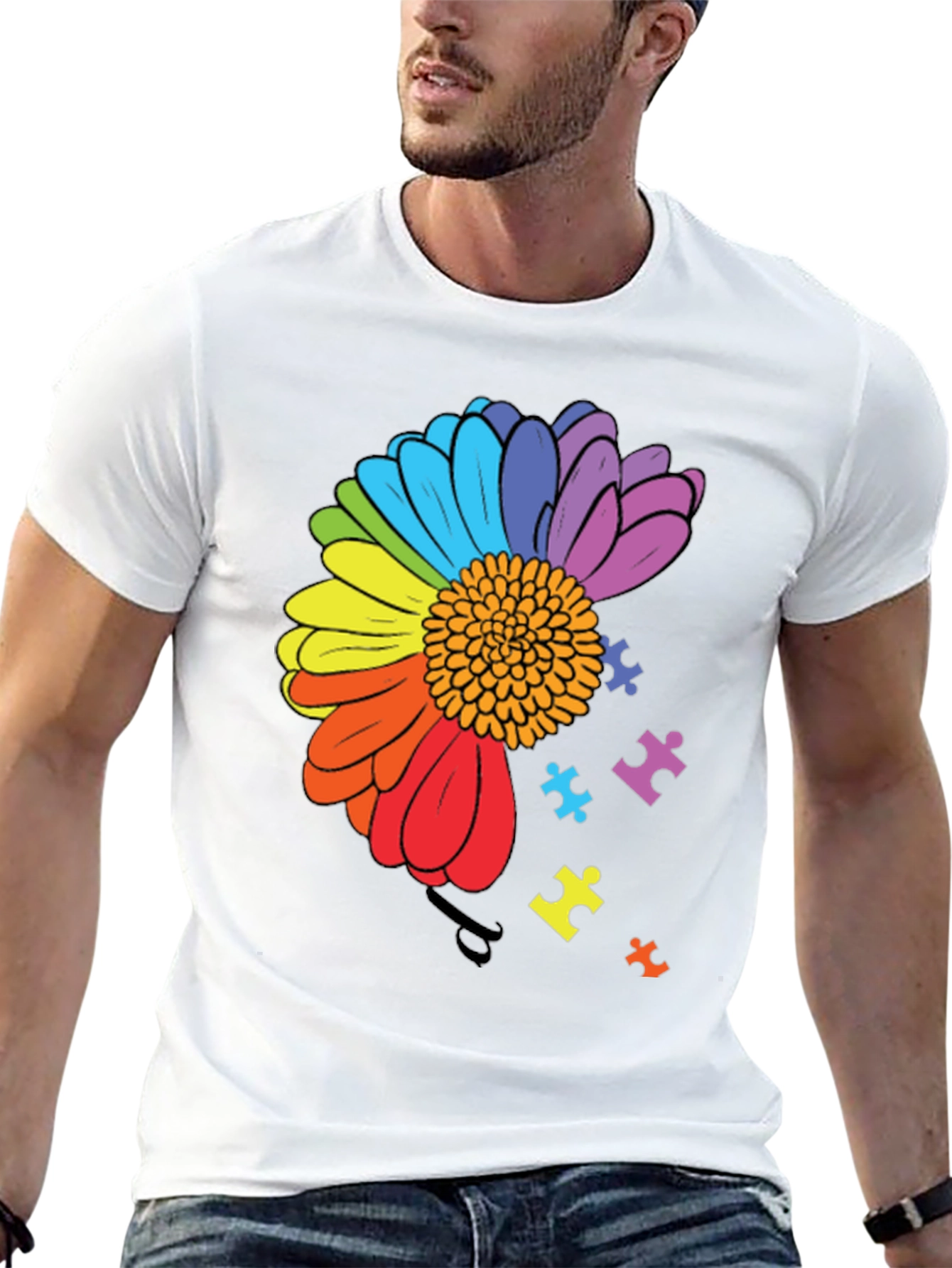 Autism Awareness Rainbow Flower Puzzle T-Shirt