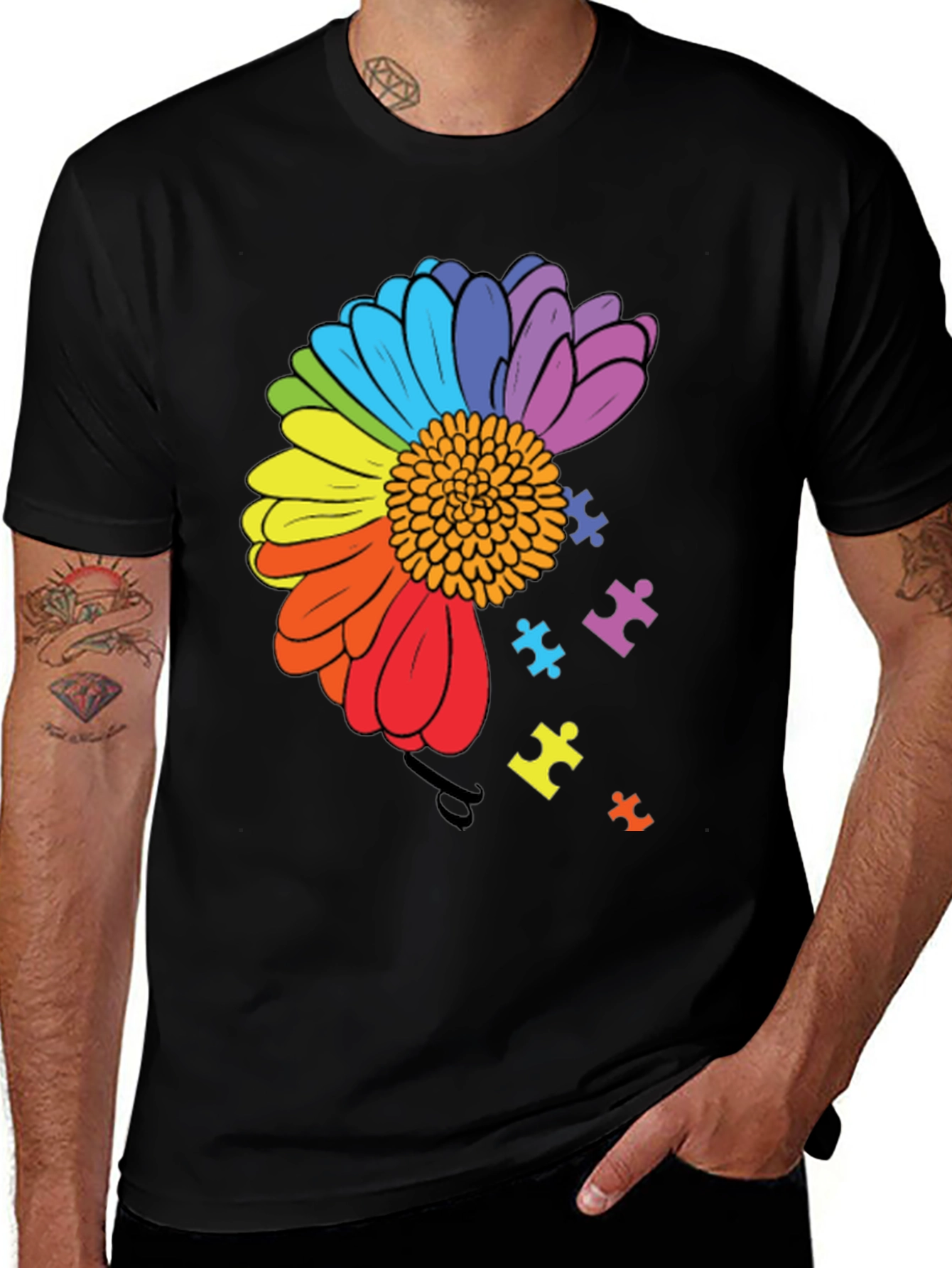 Autism Awareness Rainbow Flower Puzzle T-Shirt