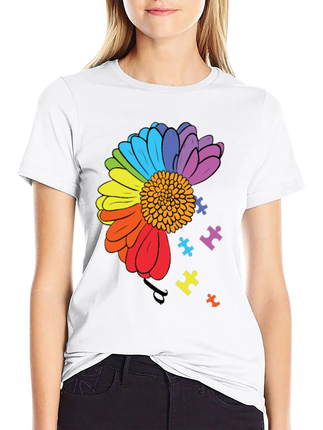 Autism Awareness Rainbow Flower Puzzle T-Shirt