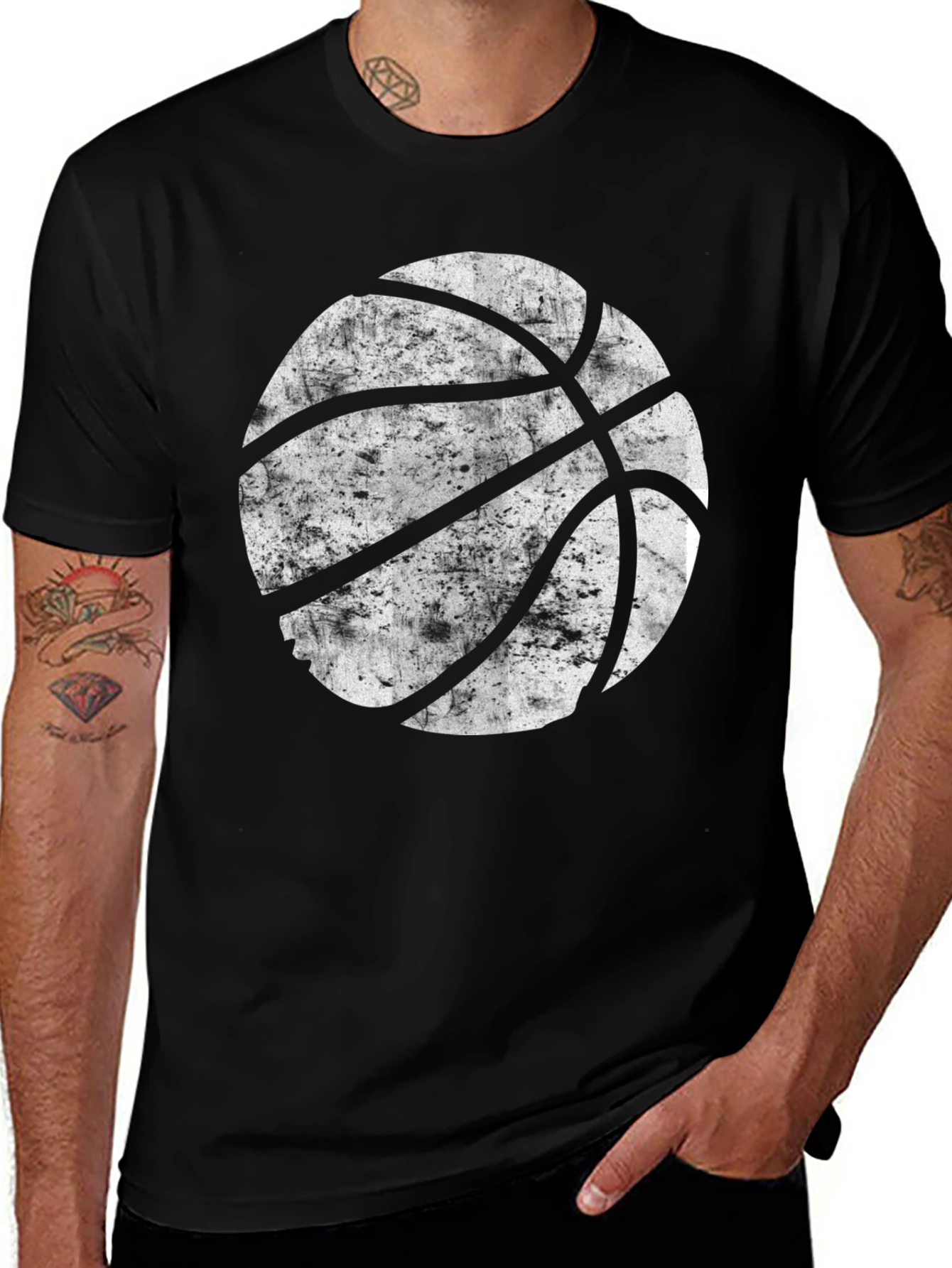 Distressed Basketball Graphic Tee - Black