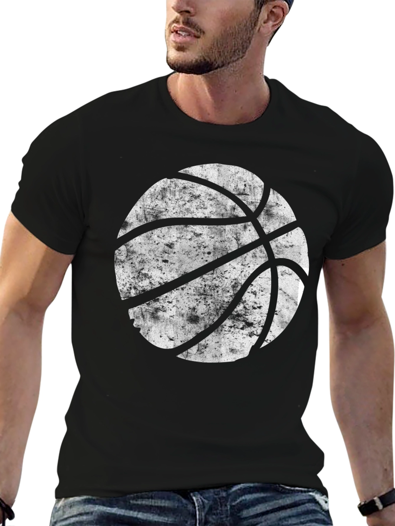 Distressed Basketball Graphic Tee - Black