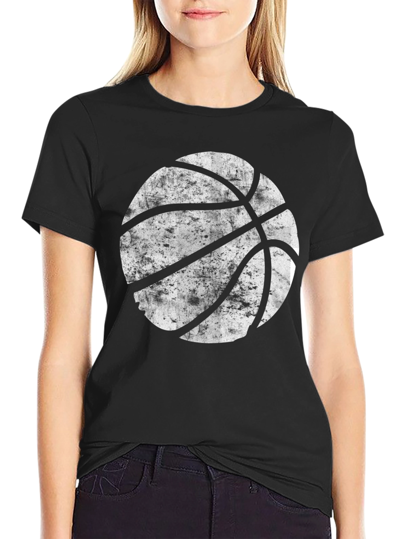 Distressed Basketball Graphic Tee - Black