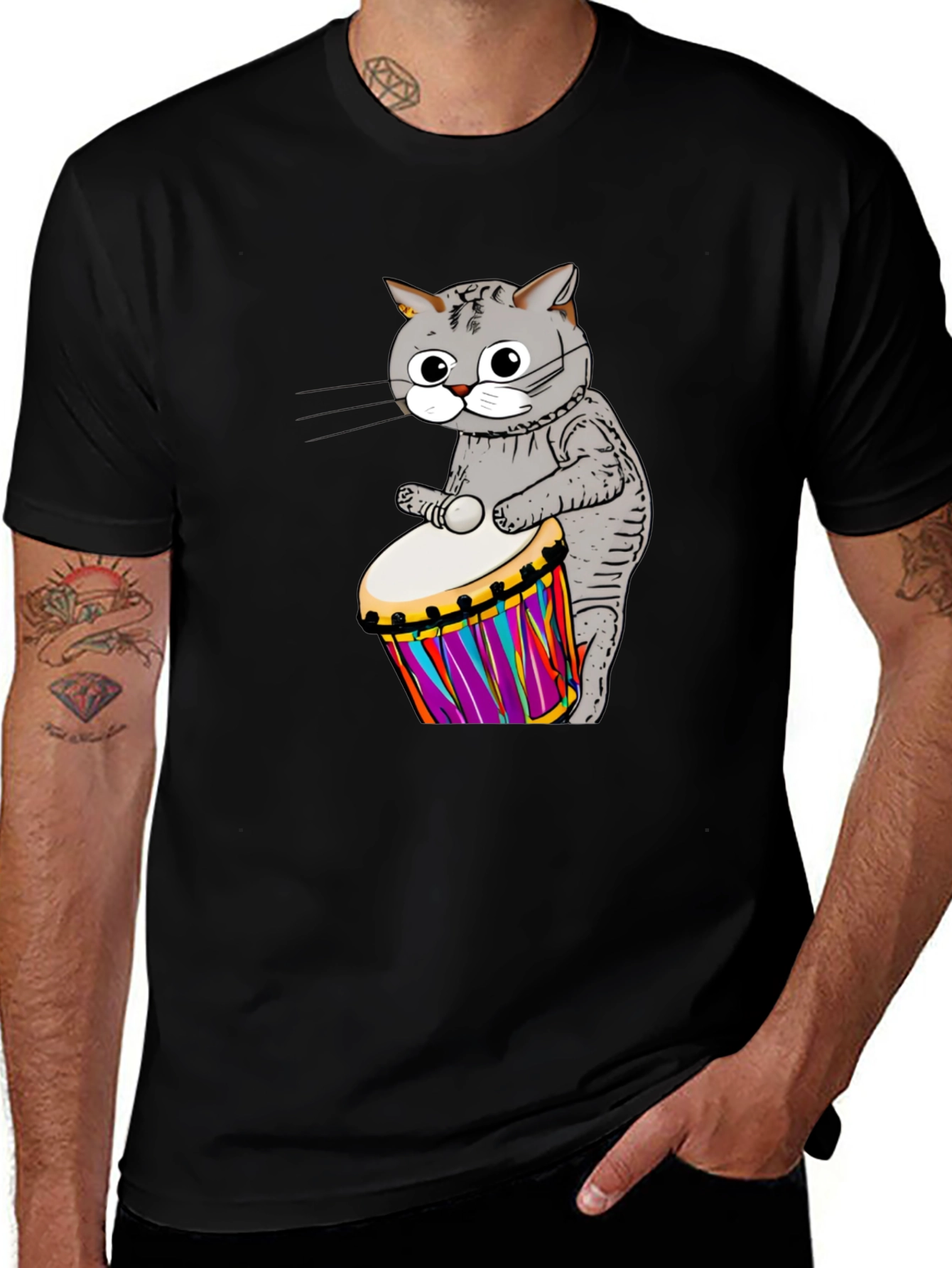Cat Drummer Graphic T-Shirt