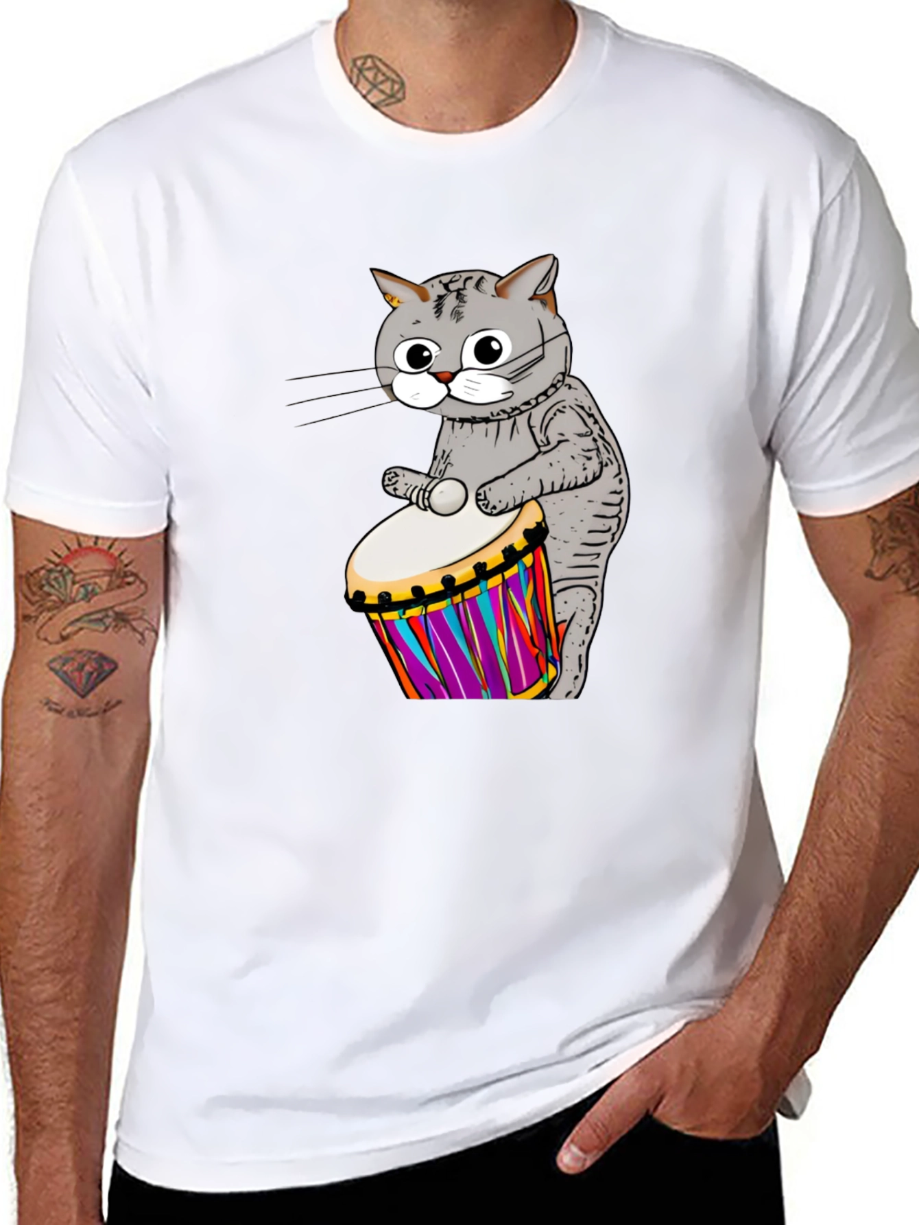 Cat Drummer Graphic T-Shirt