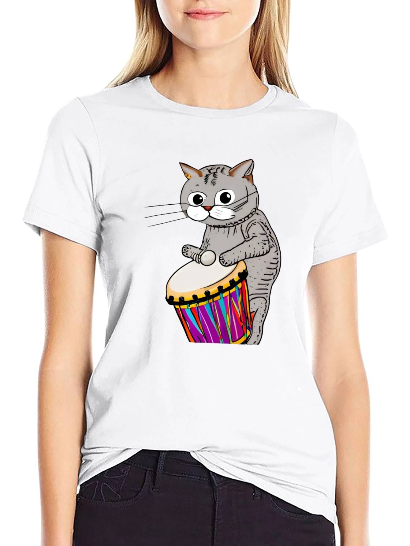 Cat Drummer Graphic T-Shirt